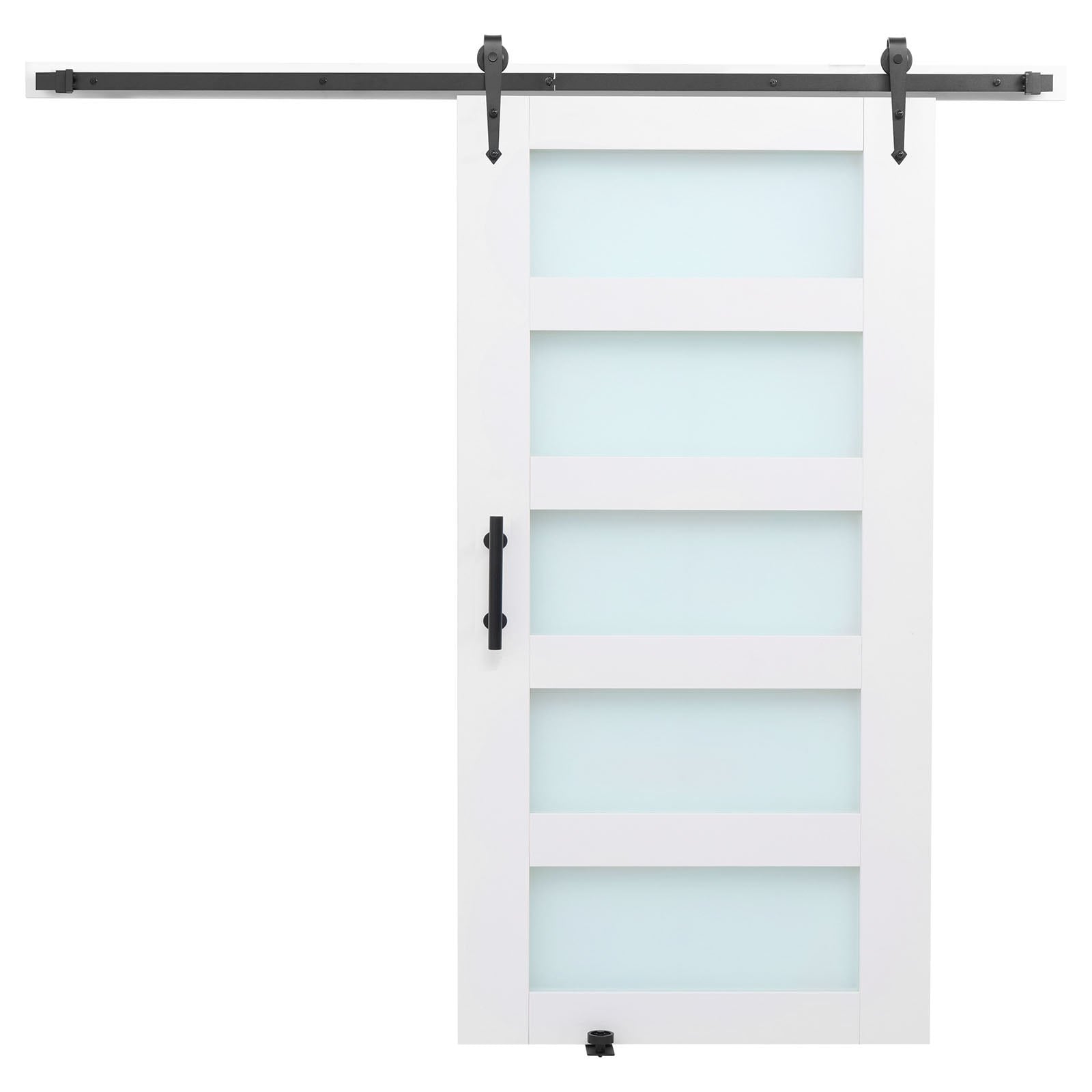 Slickblue White H Shape Frosted Glass Pine MDF Sliding Barn Door for Bedroom Bathroom Kitchen 42 in W x 84 in H / 36 in W x 84 in H