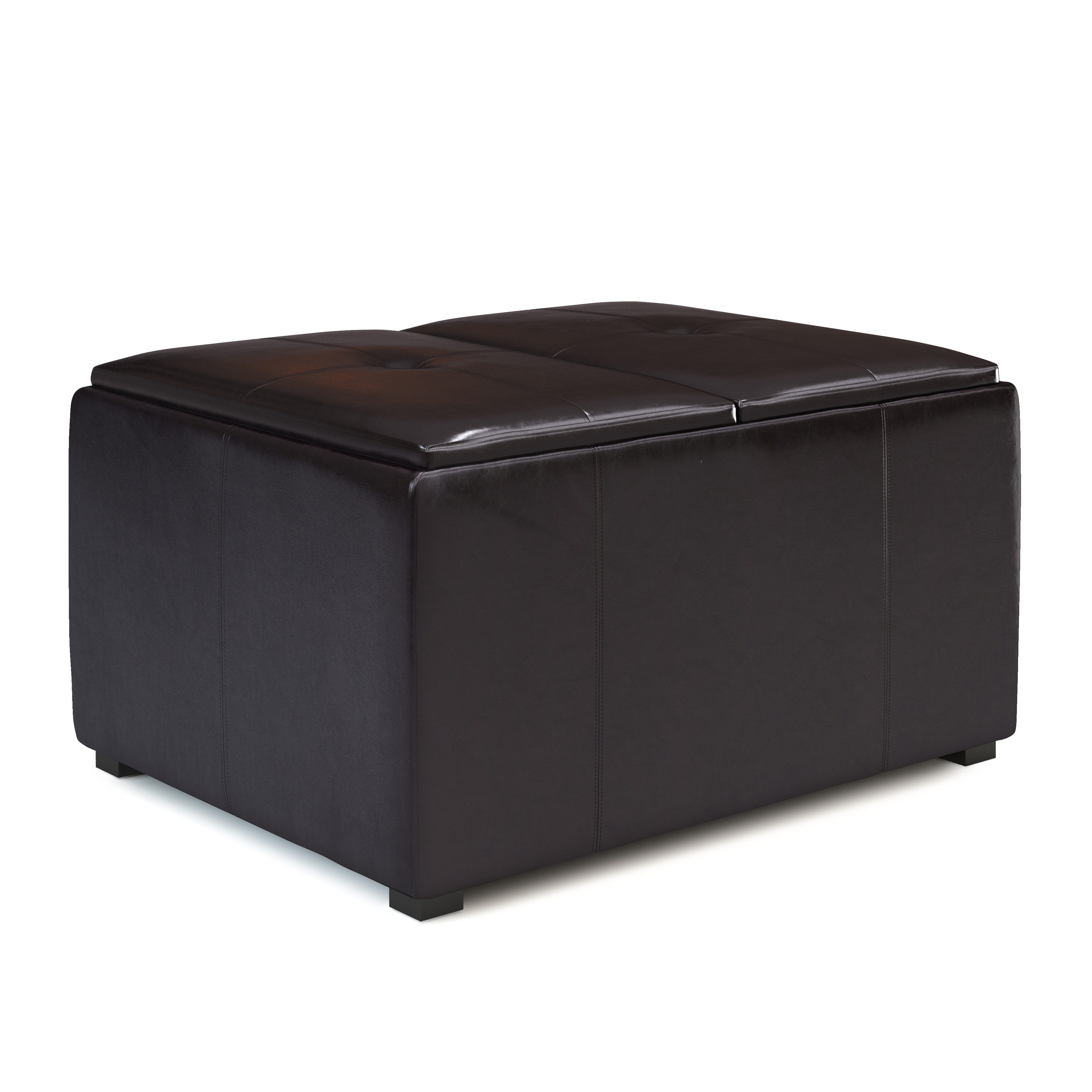 Simpli Home AY-F-07SM-BR Avalon Modern Tanners Brown Faux Leather Storage Ottoman