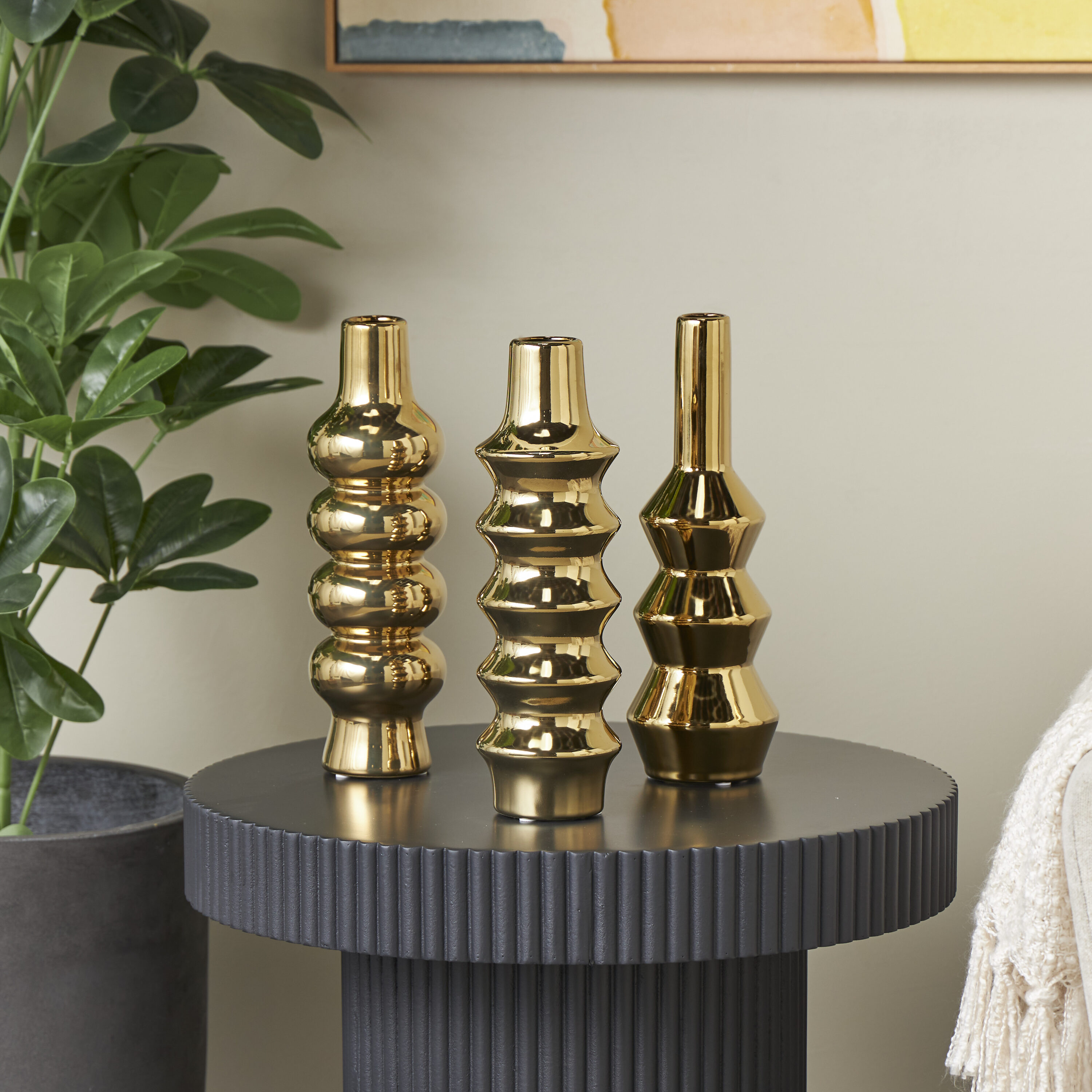 Grayson Lane 821845 3 -Pack Gold Ceramic Modern Vase