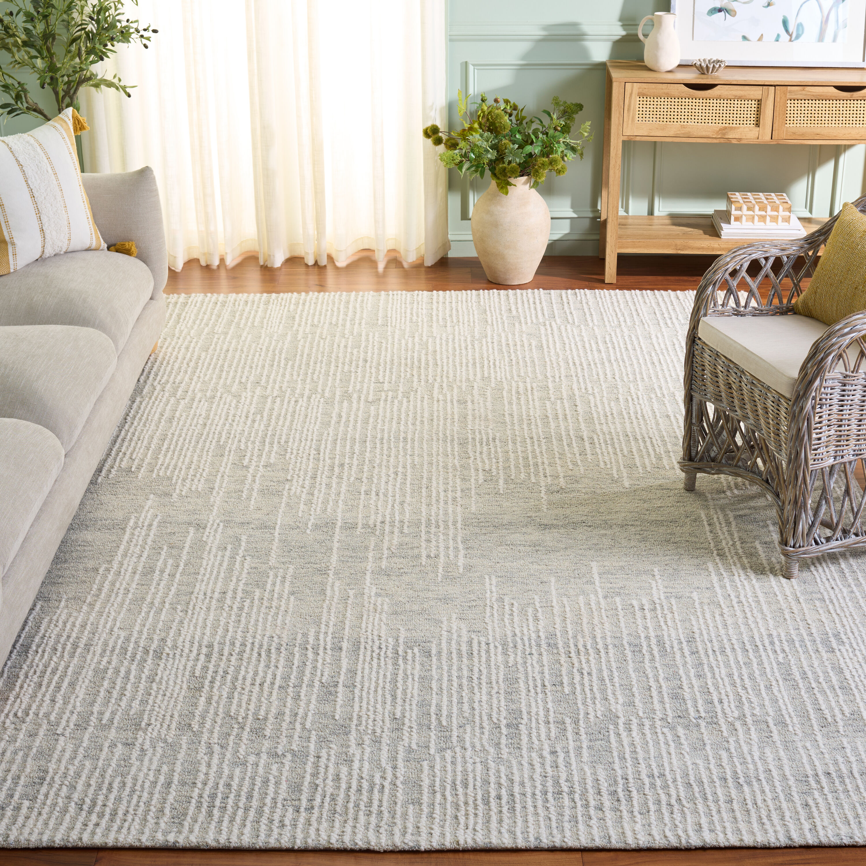 Abstract 282G Light Grey Ivory 8 x 10 Rectangular Area rug