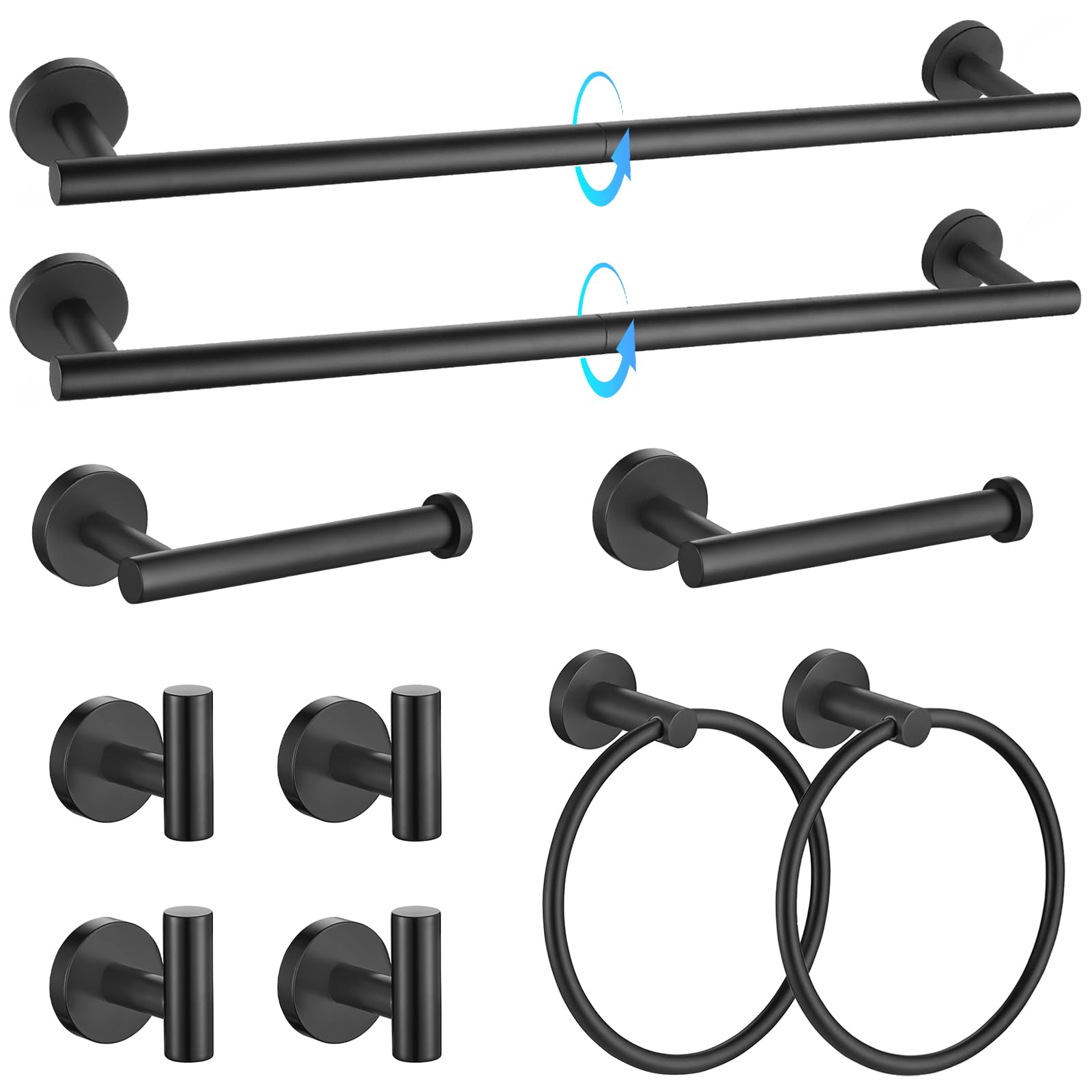 Lovav Matte Black 10Pieces Stainless Steel Brushed Bathroom Hardware Set Wall Mounted Towel Bar Accessory