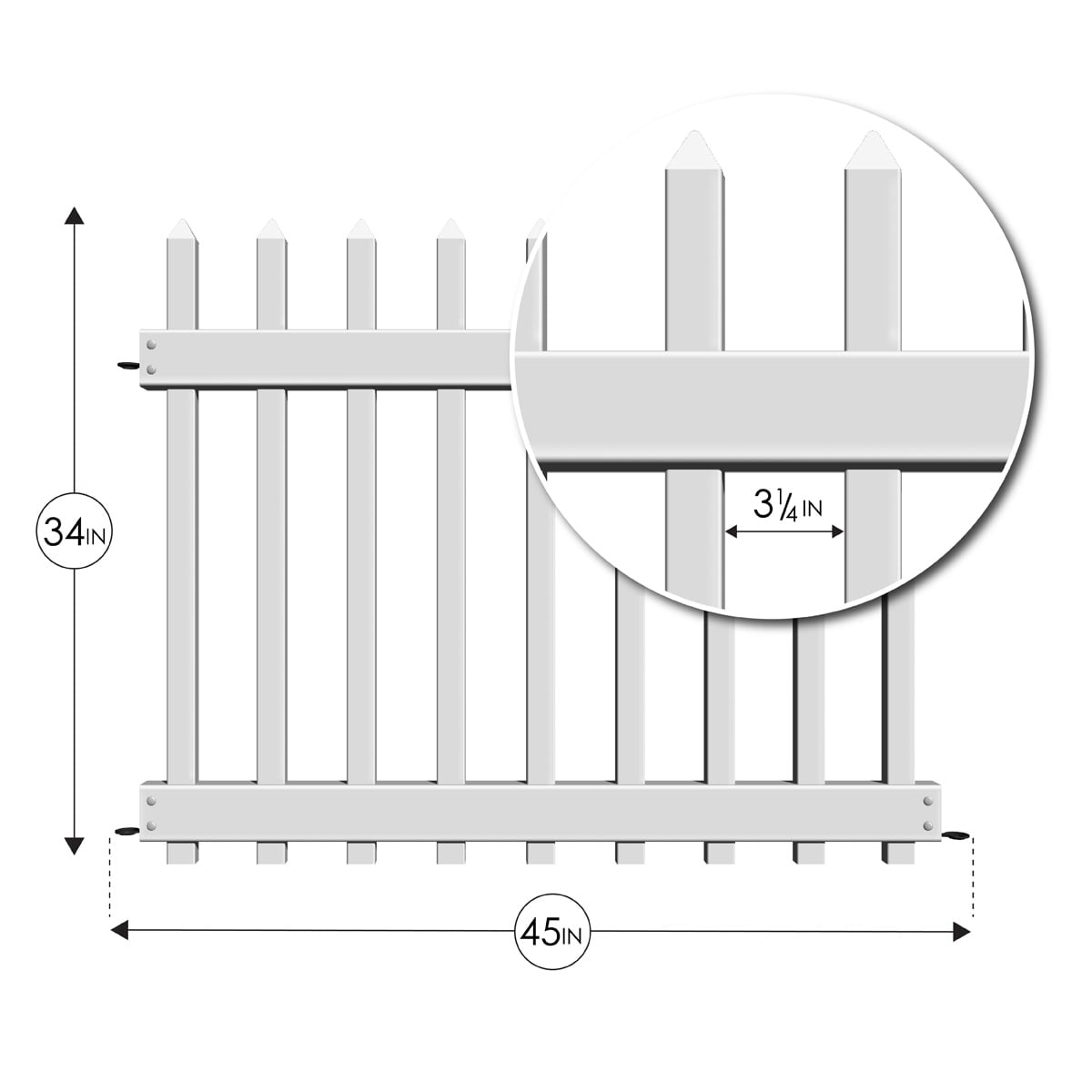 YARDLINK No Dig Fence 3-ft H x 3.5-ft W White Vinyl Picket Fence Panel No Dig (Assembled)