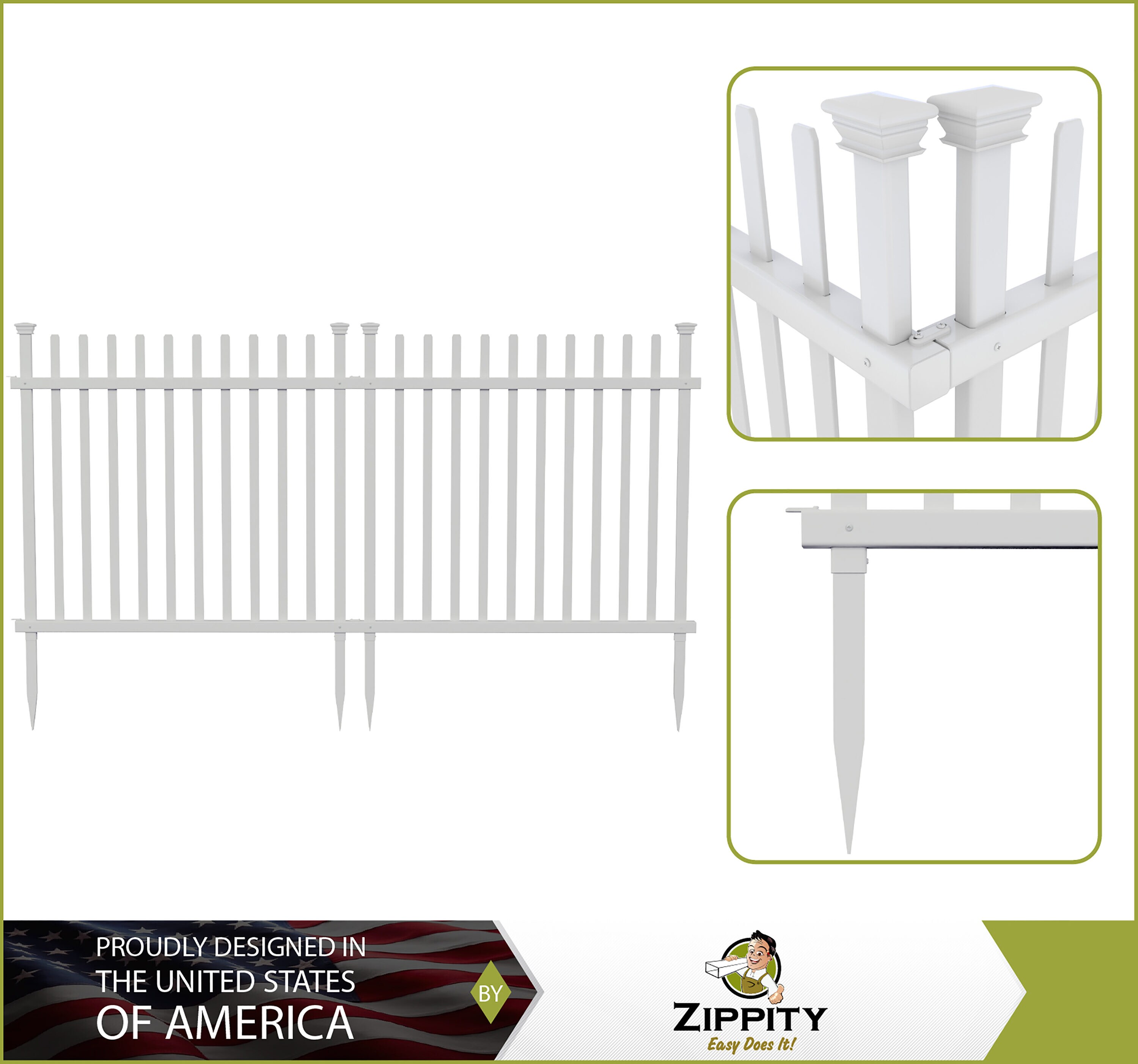 Burbank 3.5-ft White Vinyl Flat-top Picket Fence Panels