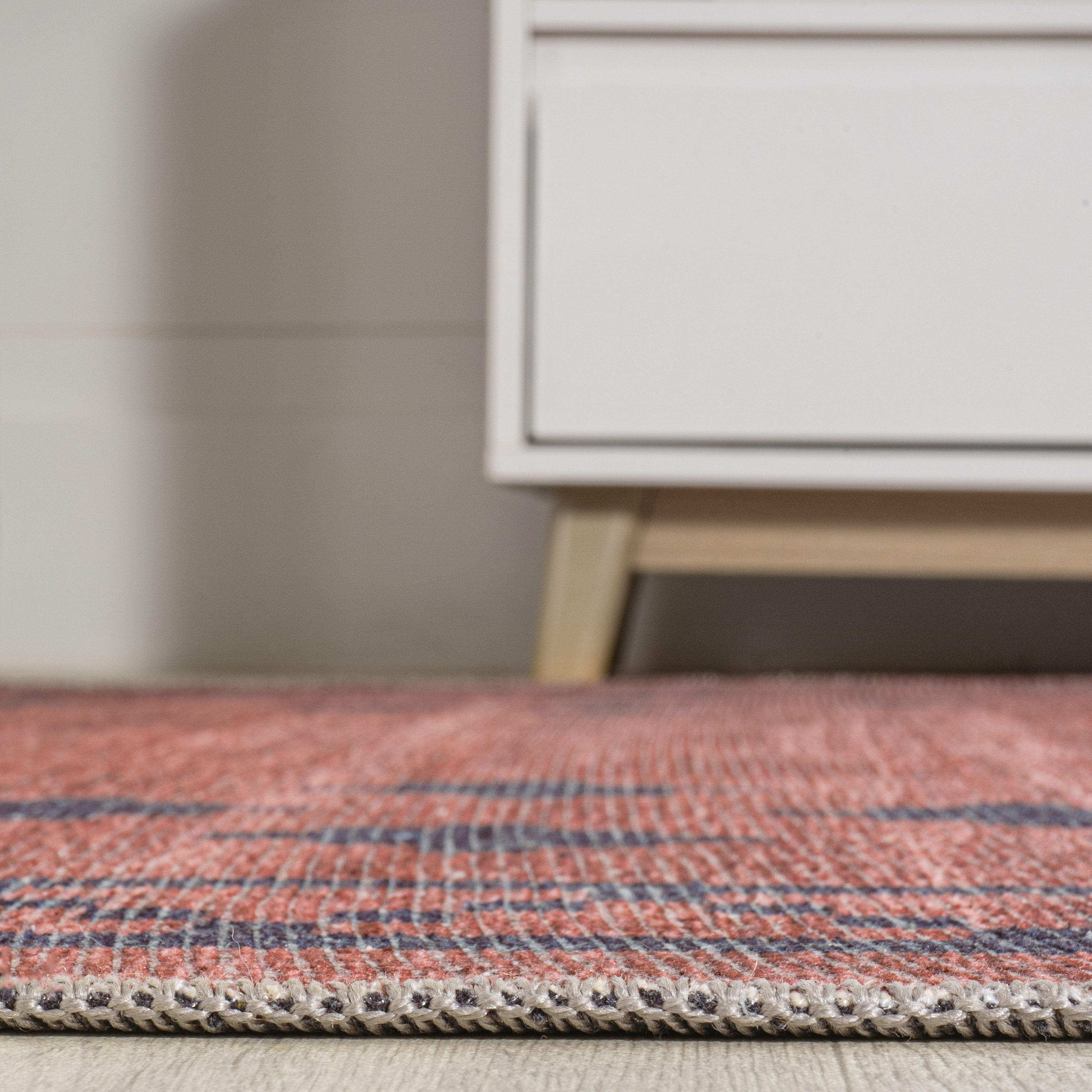 Korsa Red and Dark Gray Geometric 9' x 12' Washable Area Rug