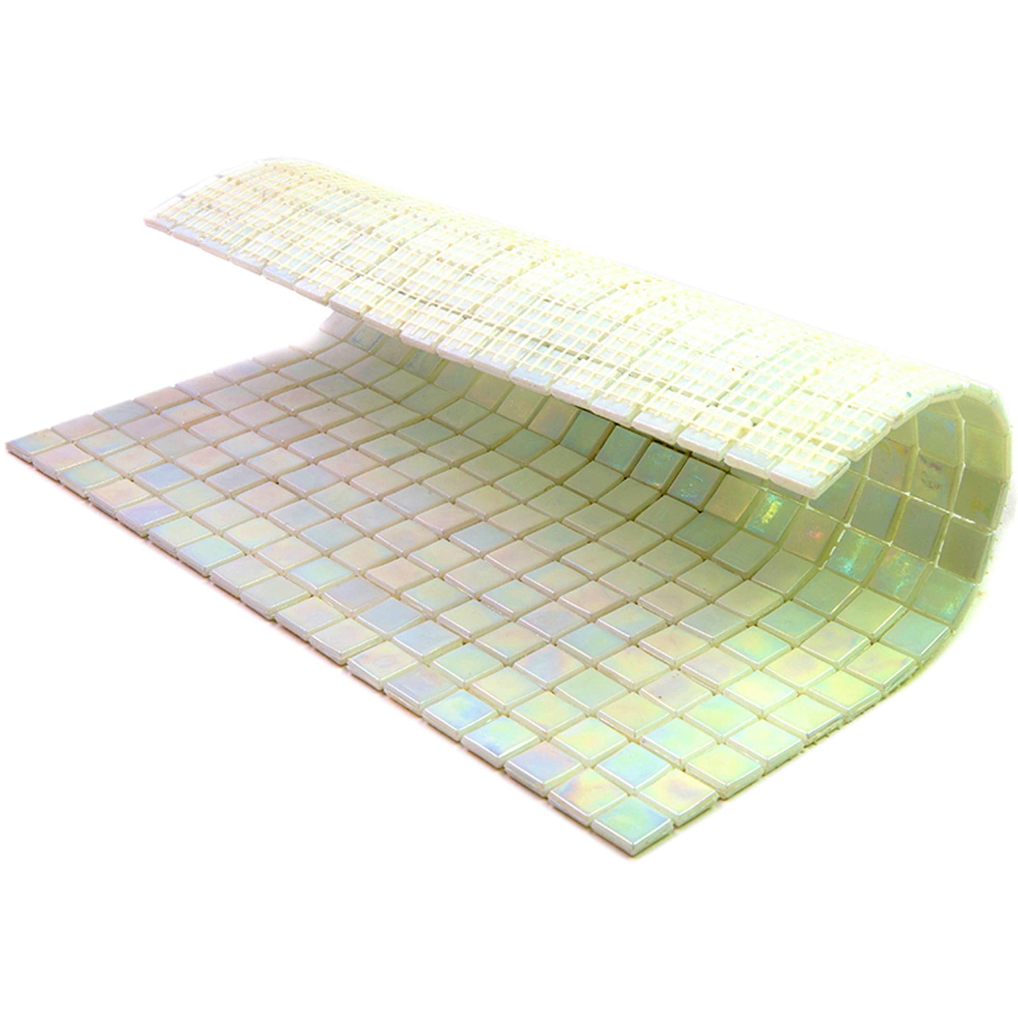Glossy Iridescent Light Bone White Glass Mosaic Tile