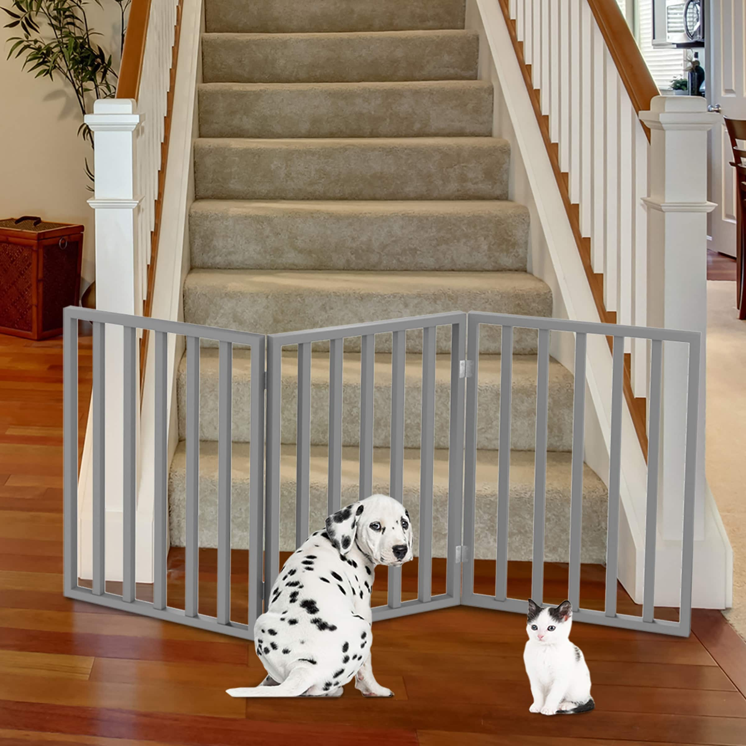 PETMAKER 24 in H Freestanding Expandable Gray Wood Pet Gate