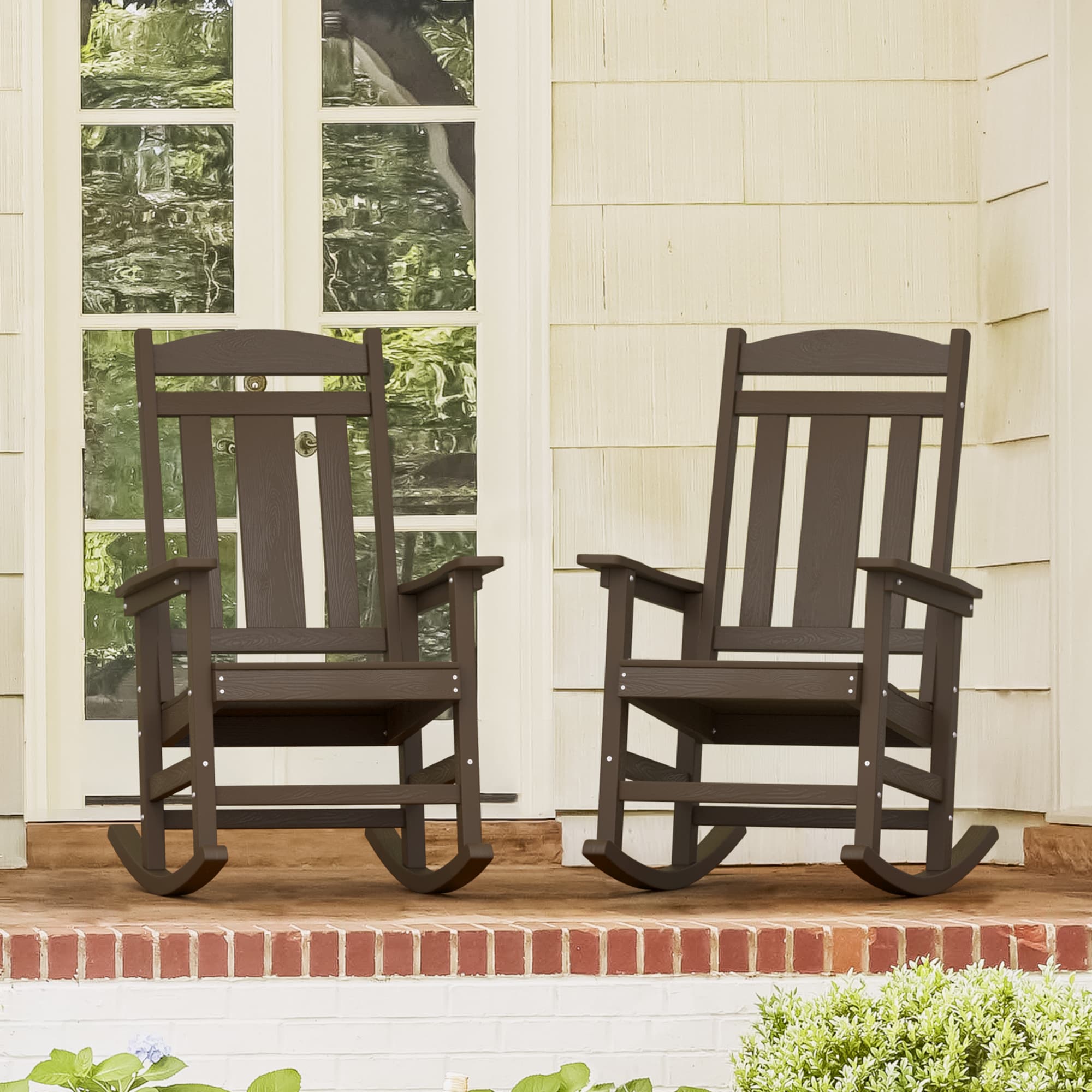 LUE BONA 2LB23PC0012-300LS Set of 2 Brown-Oil Printed HDPE Frame Rocking Chair with Solid Seat
