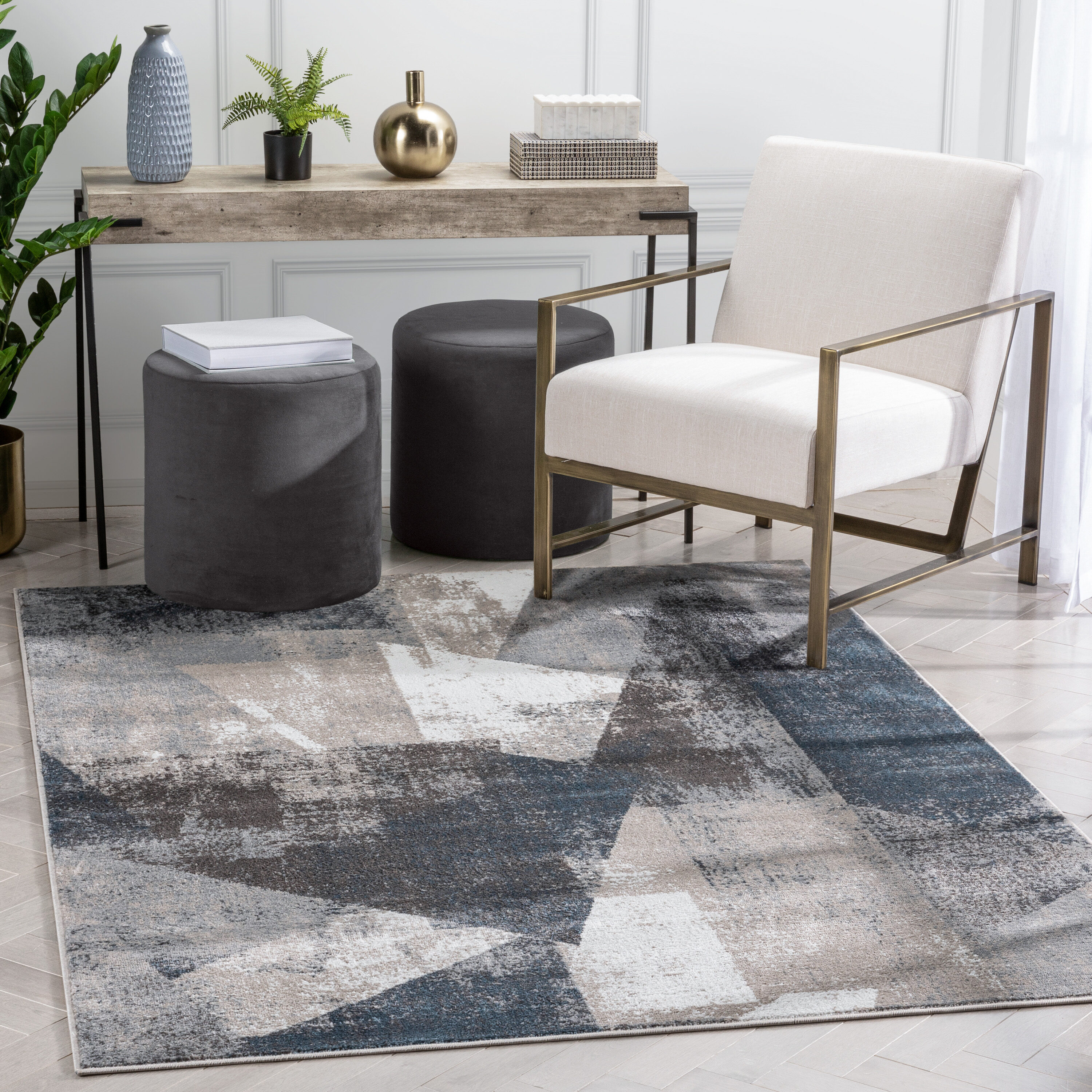 Well Woven VER-127-5 Verity 5 x 7 (ft) Loomed Polyester Grey Rectangular Indoor Abstract Mid-Century Modern Area rug