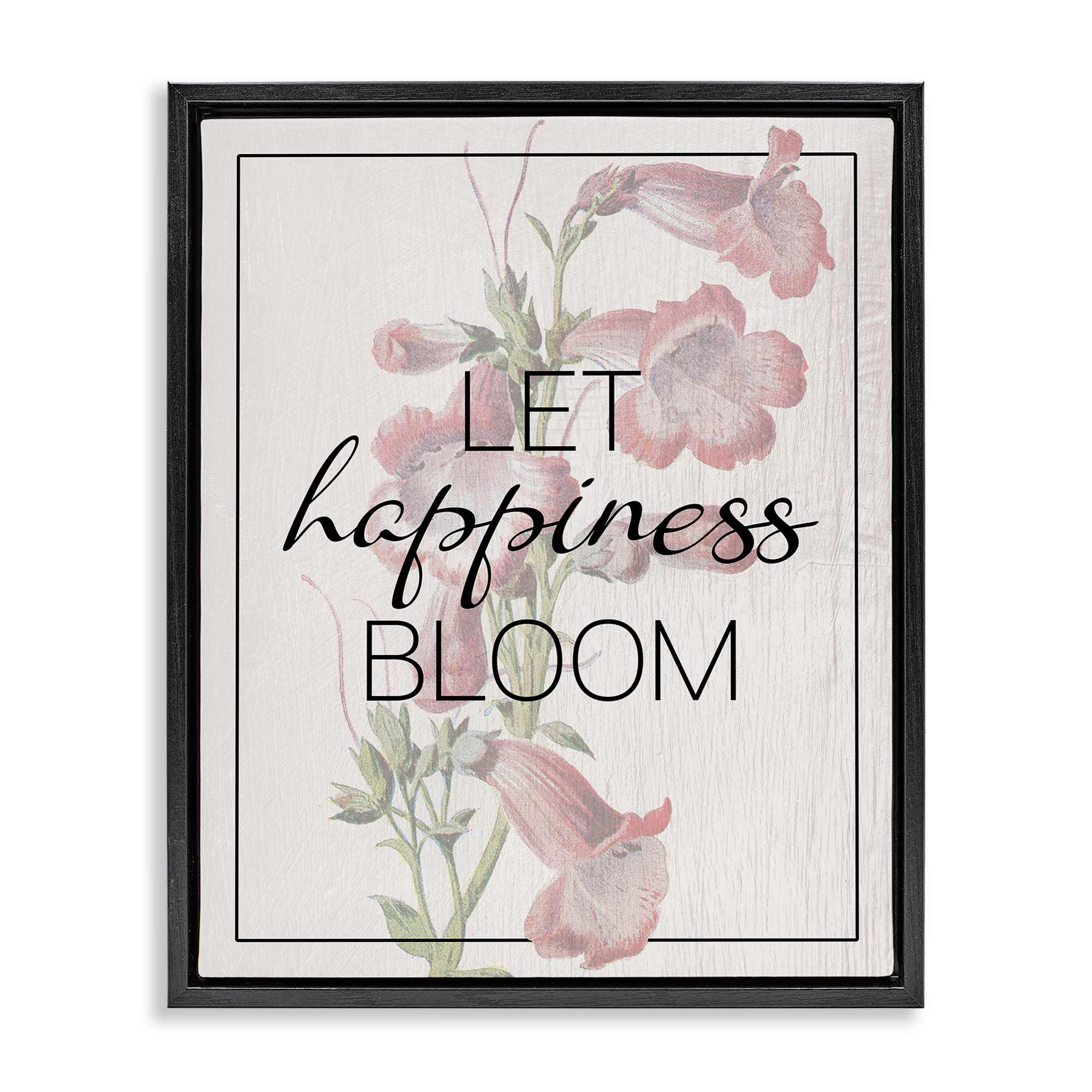 Stupell Industries BT-159-FFB-16X20 Vintage Let Happiness Bloom Black Framed Floater Canvas Wall Art By Lil' Rue 17 x 21