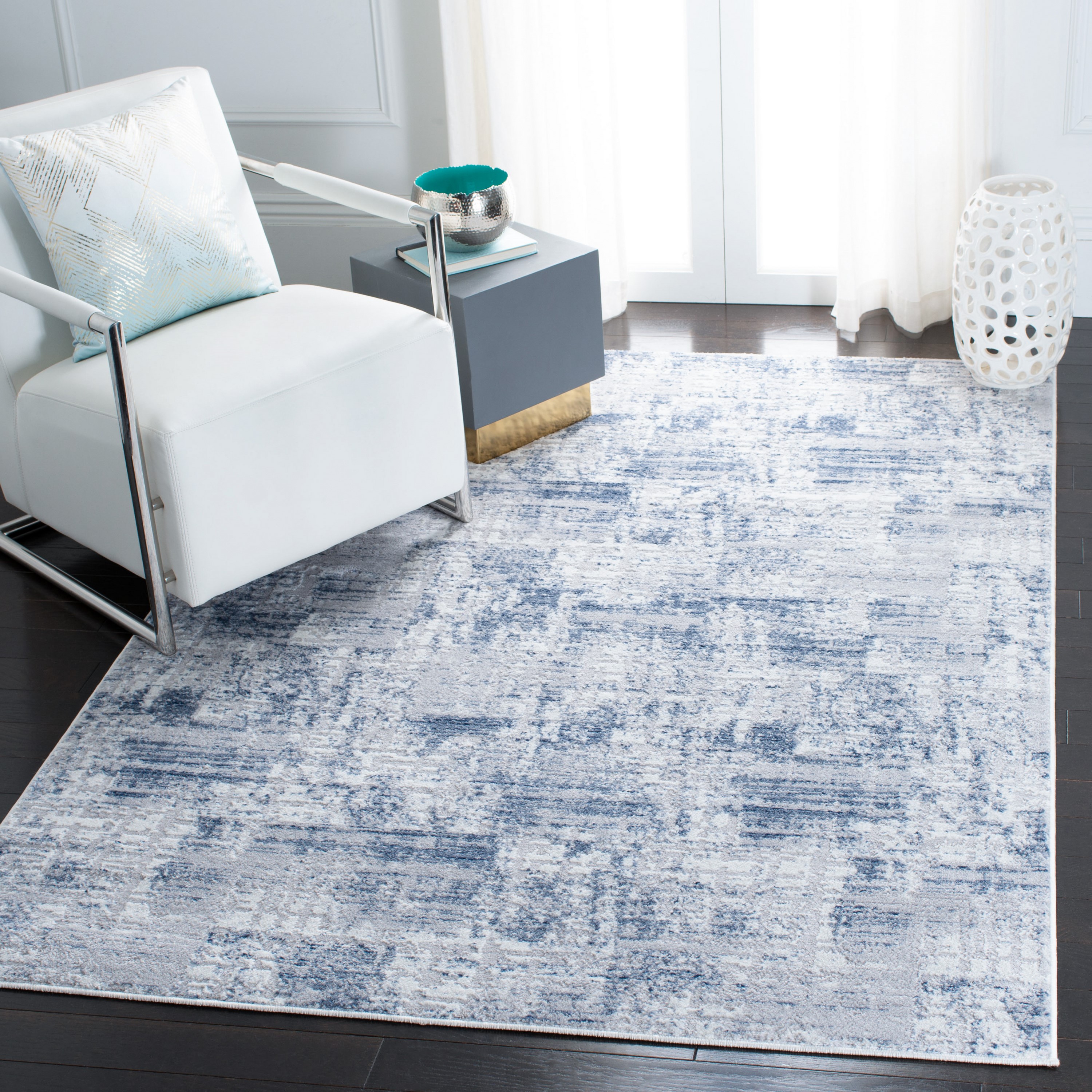 Safavieh ALA786N-7SQ Amelia Oristo 7 x 7 (ft) Loomed Polypropylene Navy/Light Gray Square Indoor Abstract Bohemian/Eclectic Area rug