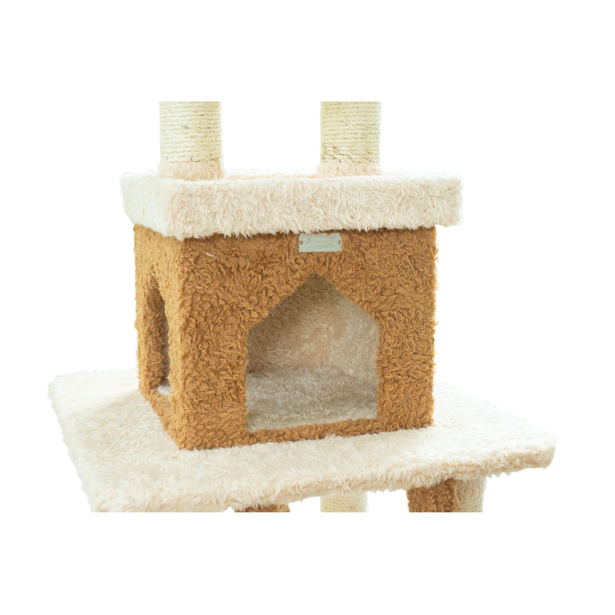 83-Inch Beige and Brown Faux Fur Cat Tree Tower
