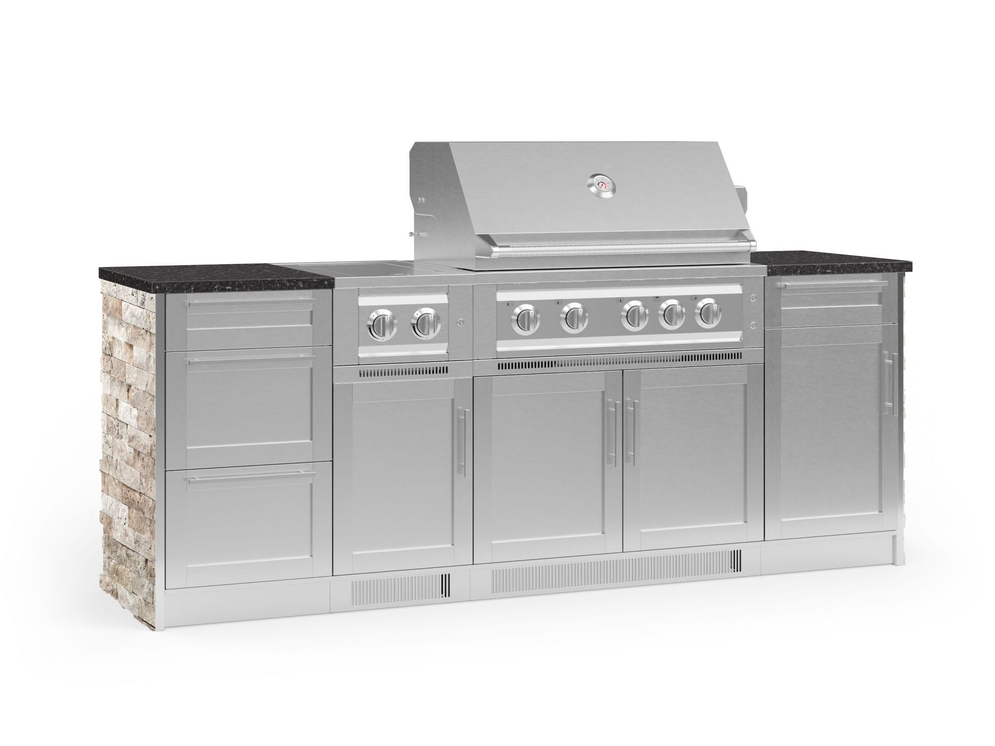 NewAge Products 68690 Signature Series Cabinets Platinum Grill 8 -Piece 91.16-in W x 25.5-in D x 51-in H Modular Outdoor Kitchen Set 7 Burners