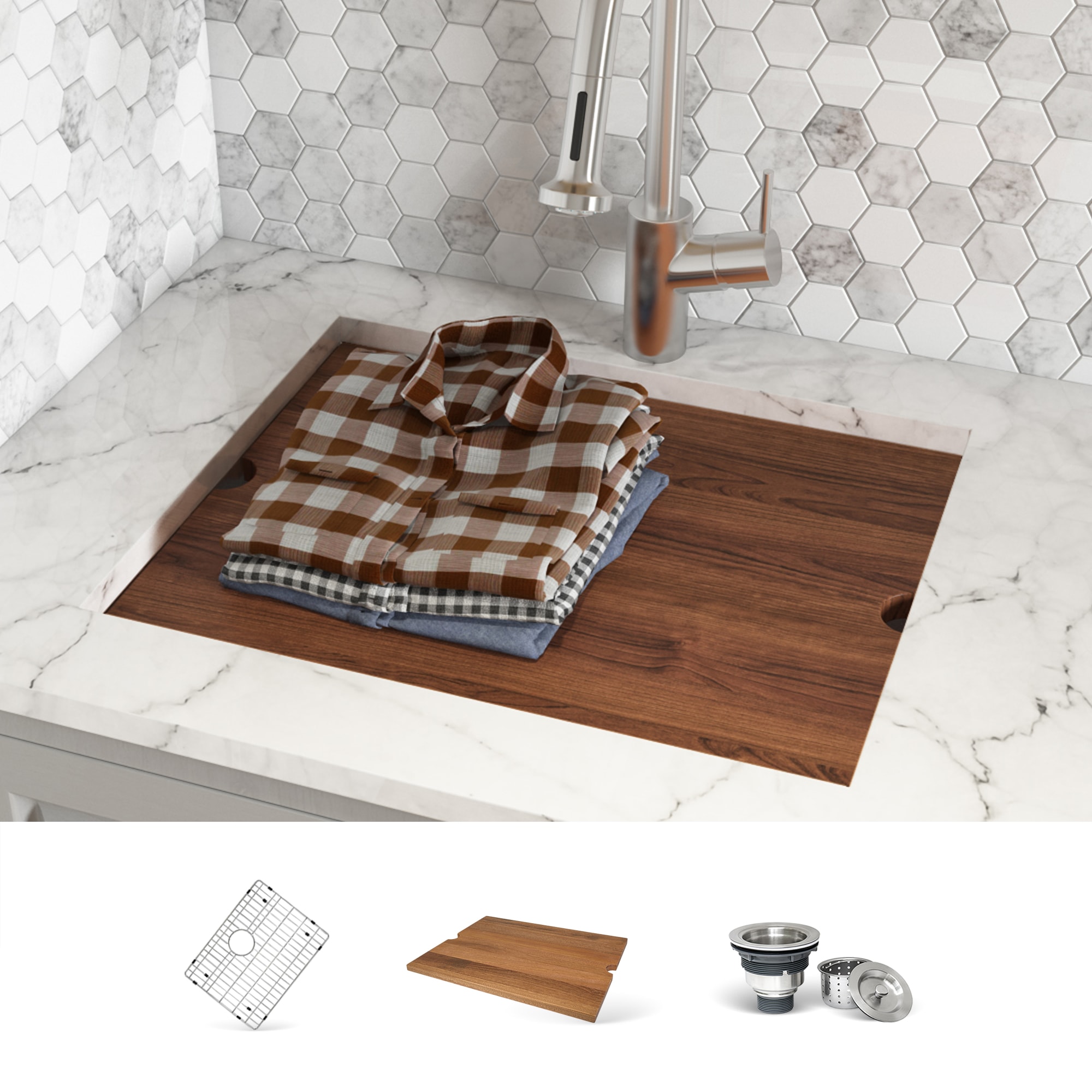 Ruvati RVU6321 21-in x 19-in 1 -Basin Stainless Steel Undermount Laundry sink with Drain