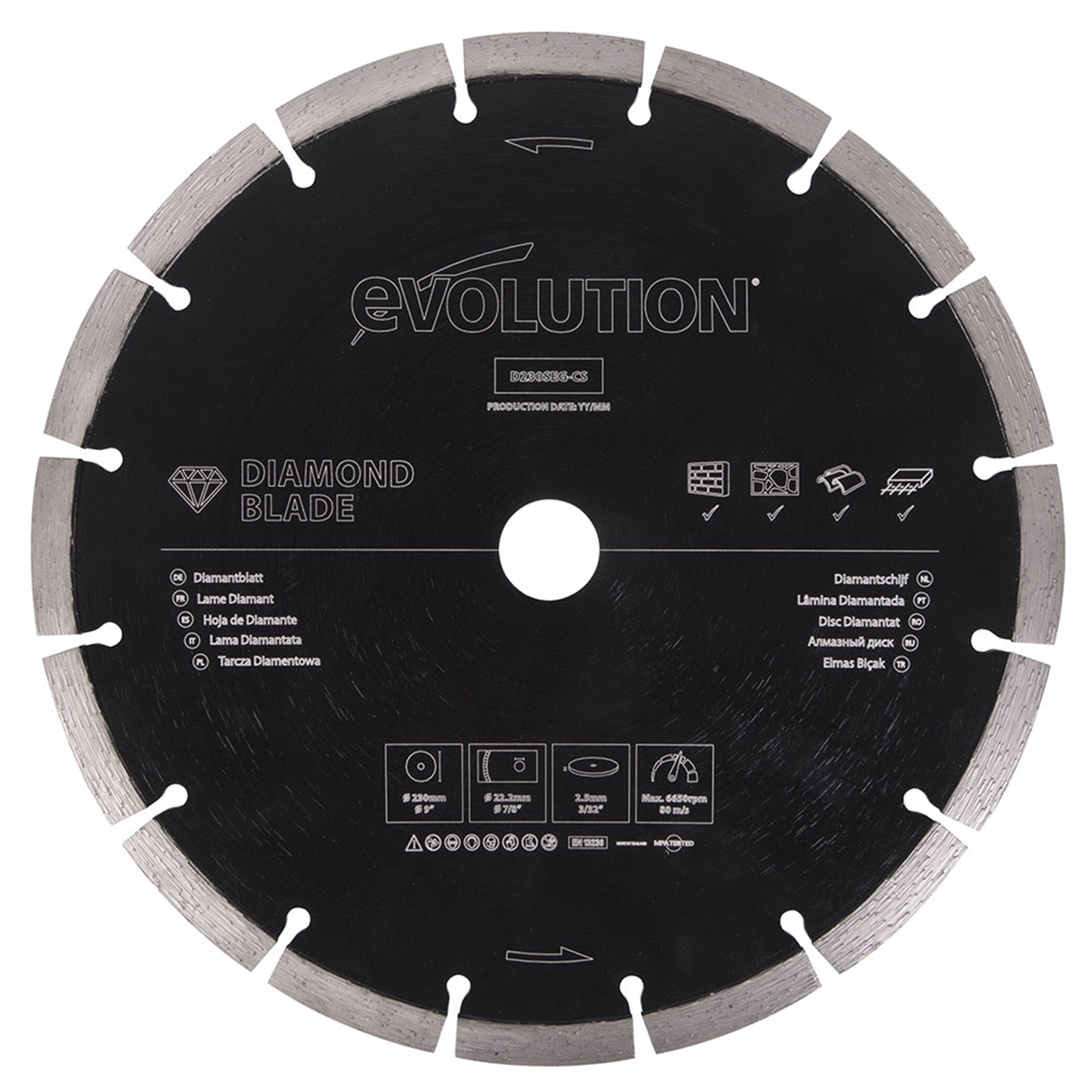 Evolution D230SEG-CS D Blade 9-in Wet/Dry Segmented Rim Diamond Saw Blade