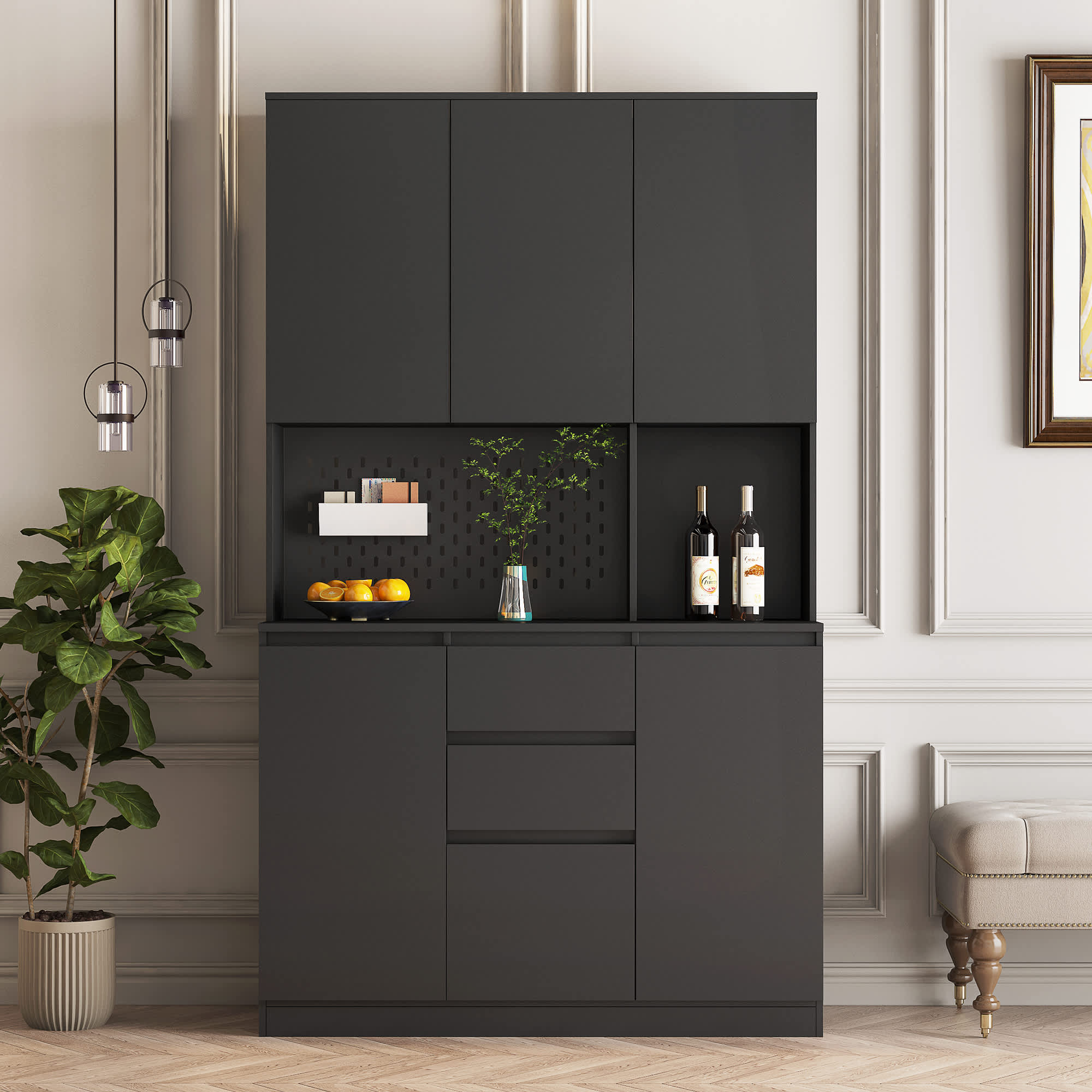 Vynxaria 74 Inch Kitchen Pantry Cabinet Black Freestanding for Multi ...