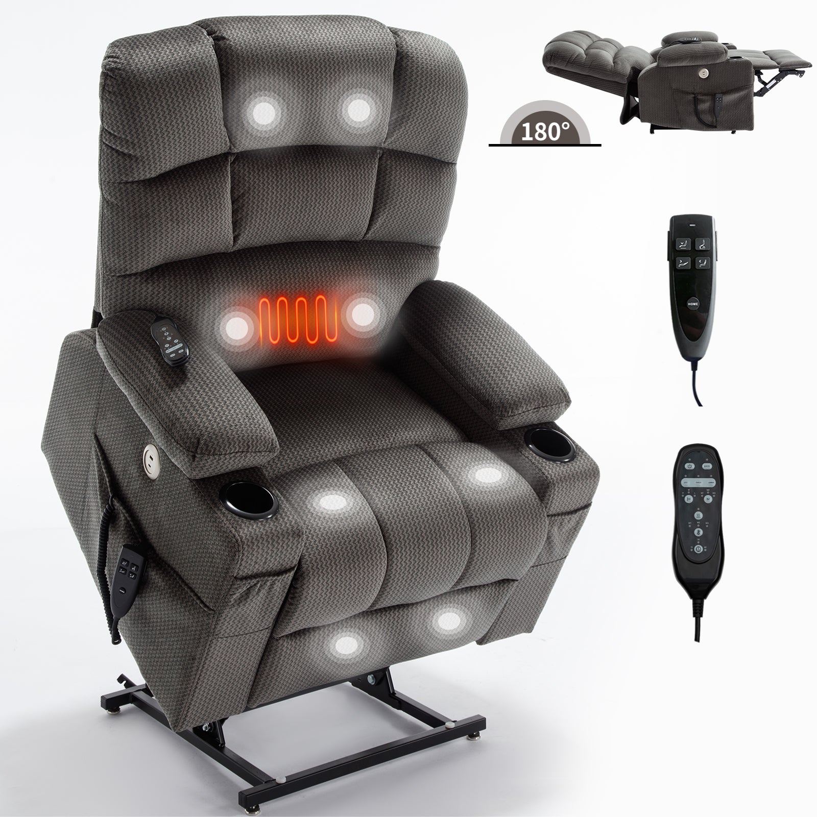 Boyel Living BL-CM24324 Gray Dual Motor Infinite Position Power Lift Recliner Chair Heavy Duty Motion Mechanism with Dual Cup Holders