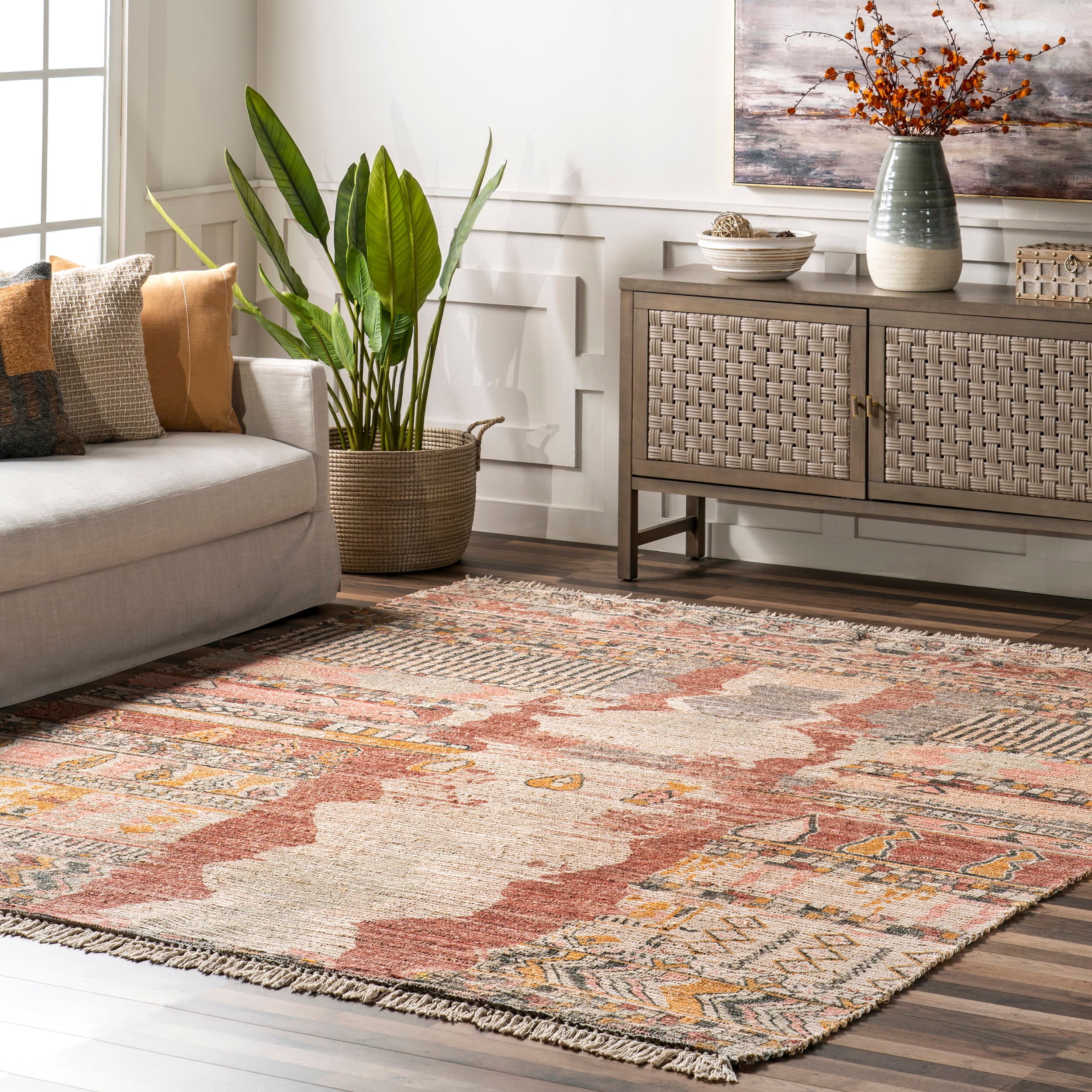 Southwestern Tasseled Red 8' x 10' Jute-Polyester Area Rug