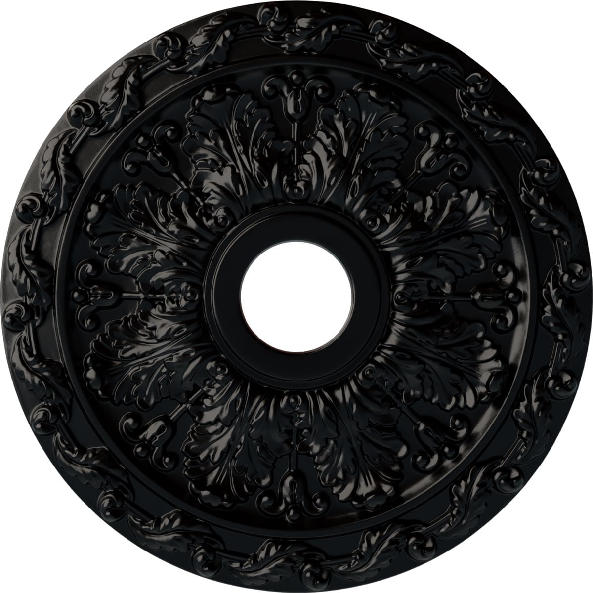 Ekena Millwork CM19SPBLF Spring Leaf 19.875-in W x 19.875-in L Painted Jet Black Polyurethane Whole Ceiling Medallion