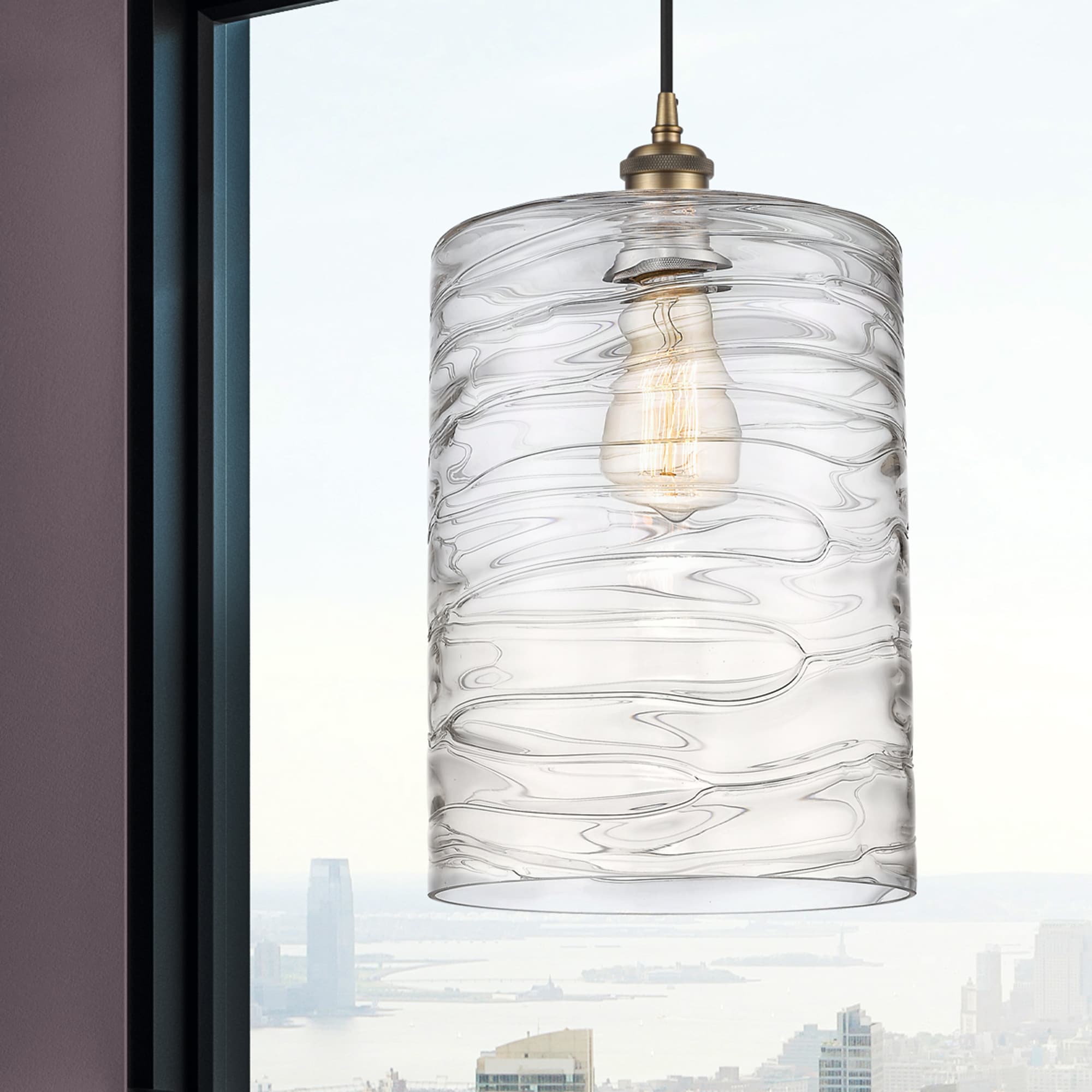 Innovations Lighting 516-1P-BB-G1113-L Cobbleskill Brushed Brass Industrial Textured glass Drum Medium Hanging Pendant light