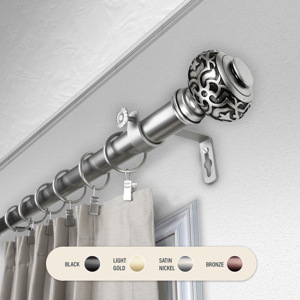 Hart & Harlow L100-49-1605 1-in Gene 160-in to 240-in Satin nickel Steel Single curtain rod with Finials