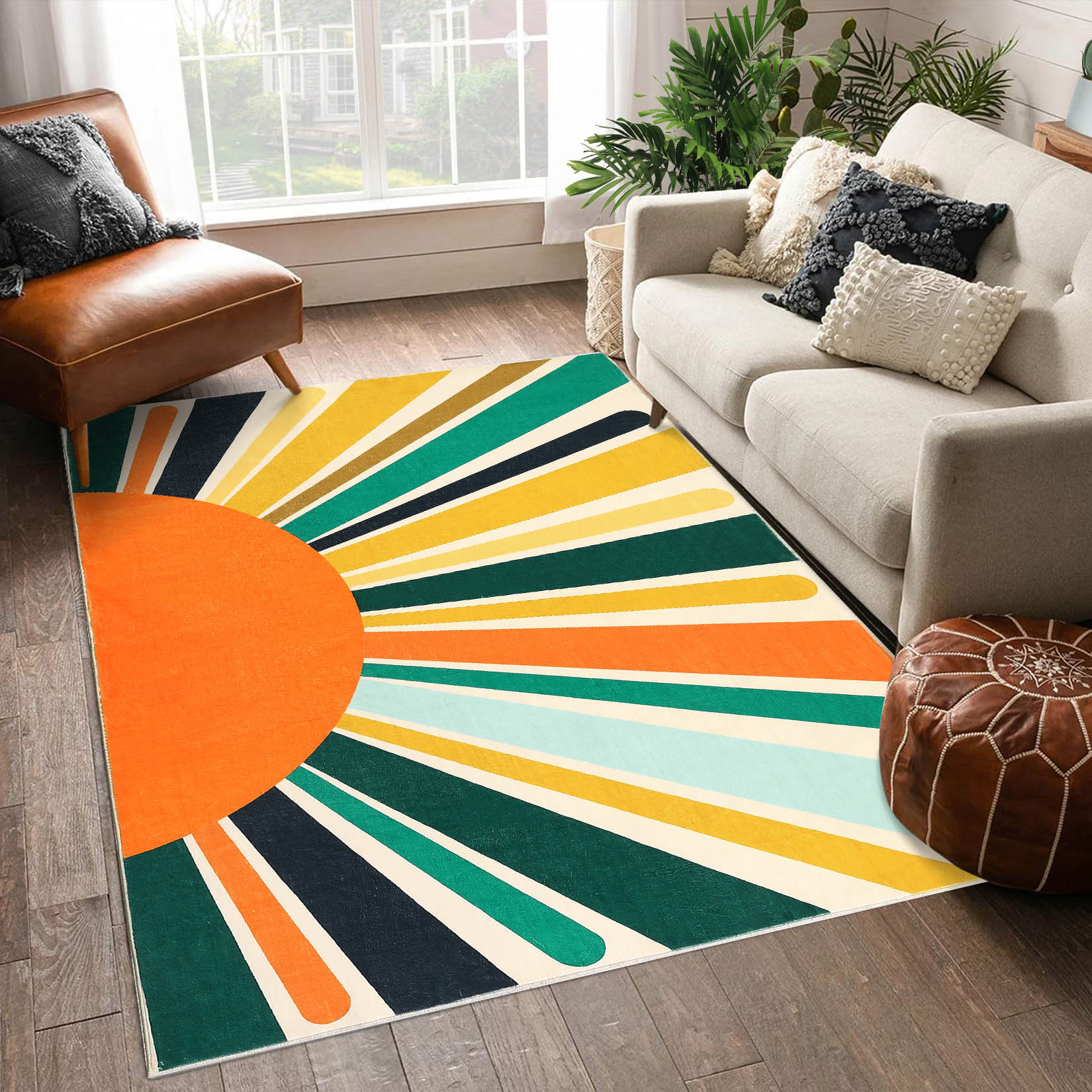 Garvee YXY-LO-PHO-106XZHKG 4 x 6 (ft) Loomed Polyester Yellow/Green Rectangular Indoor Geometric Mid-Century Modern Machine washable Area rug