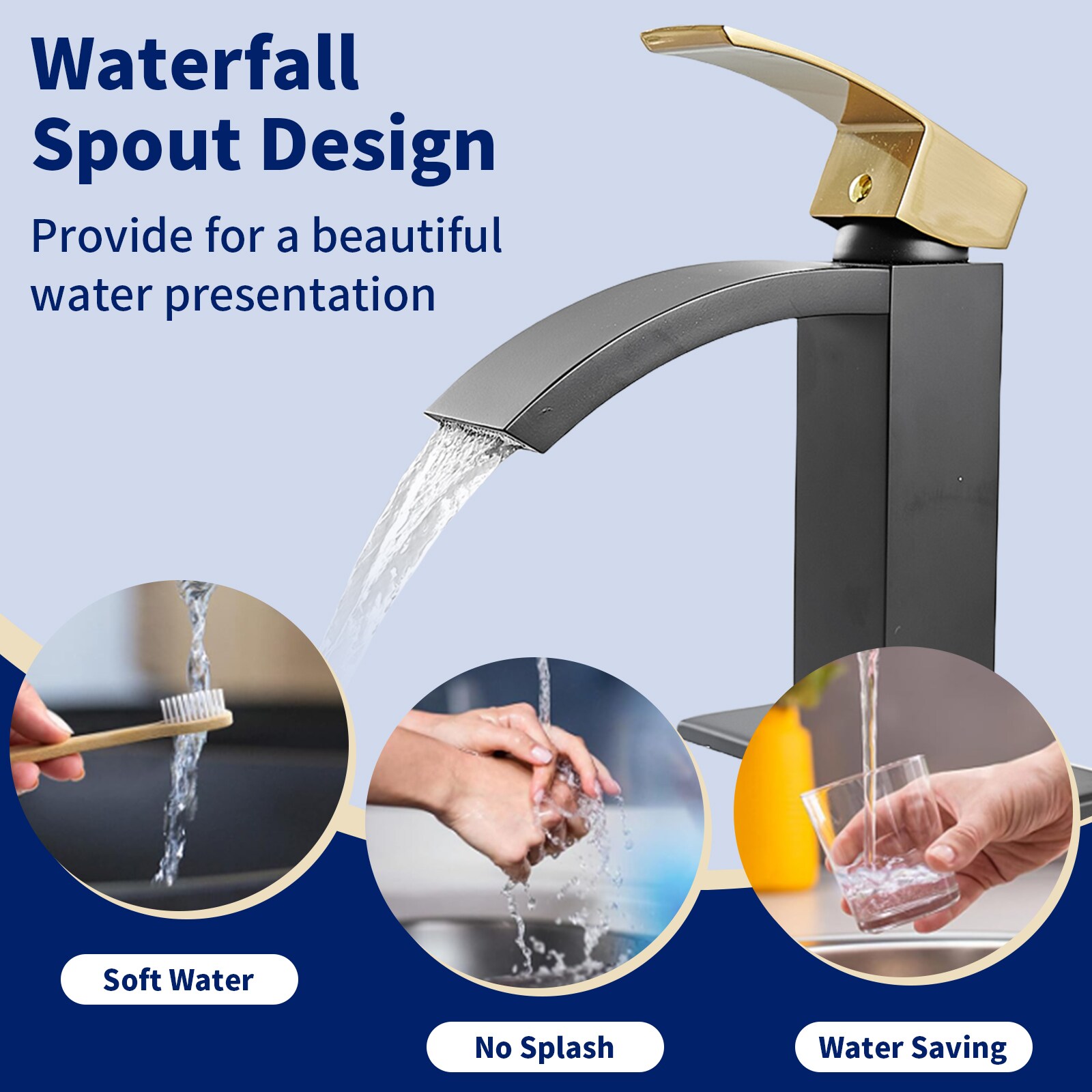 Gold and Black Waterfall Single Handle Bathroom Faucet