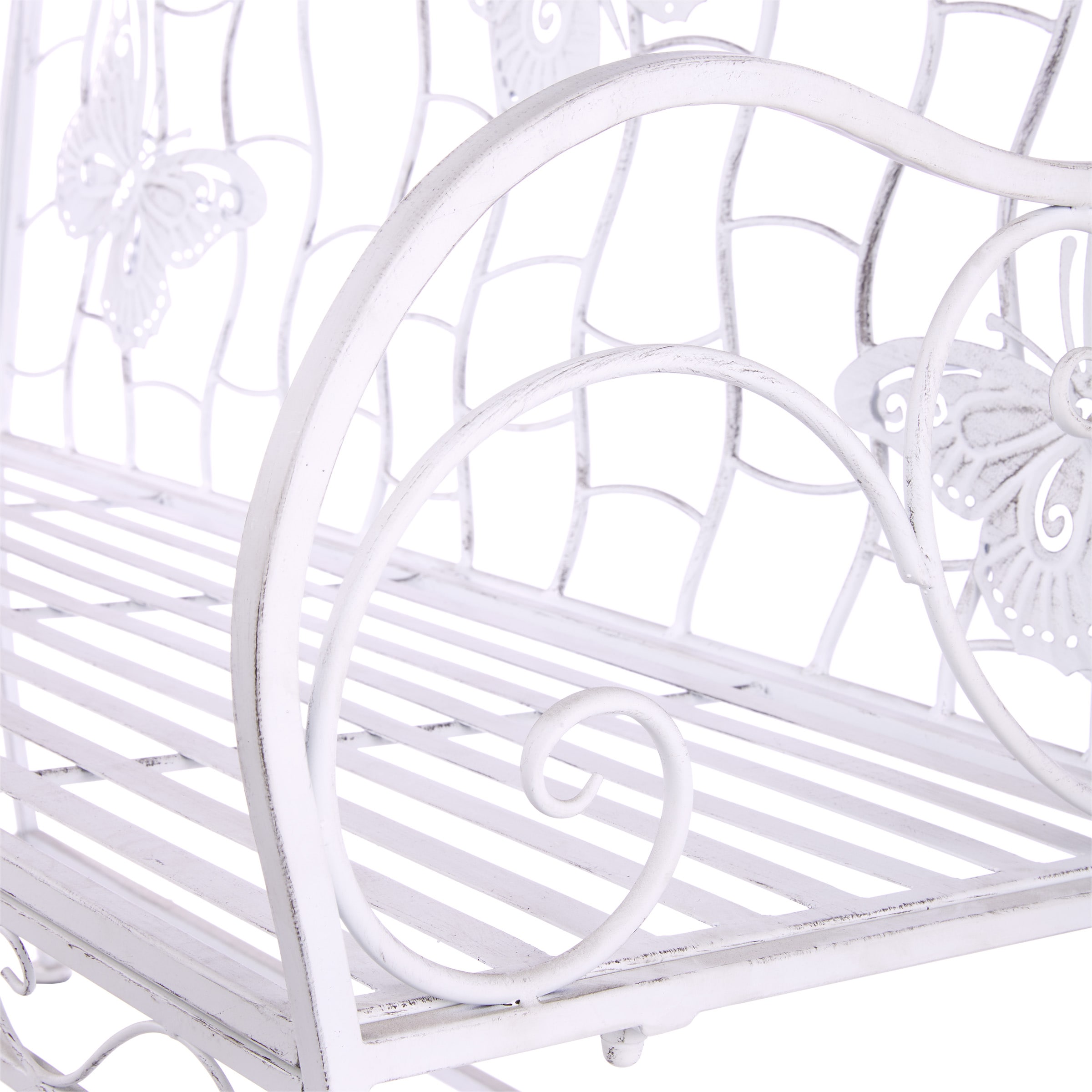 White Metal Butterfly Backrest Garden Bench, 43"