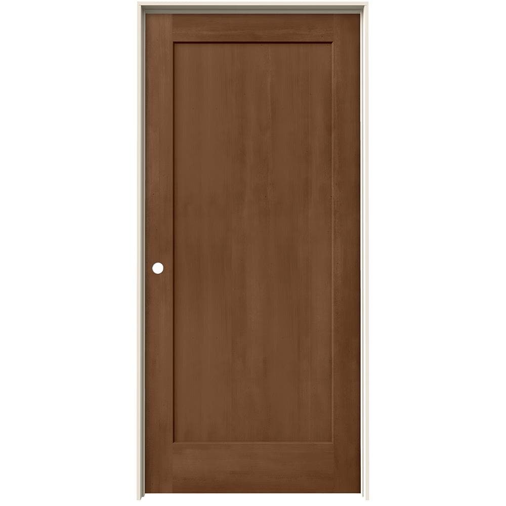 JELD-WEN Madison 36-in x 80-in Hazlenut 1-panel Square Solid Core Stained Molded Composite Right Hand Single Prehung Interior Door in Brown -  LOWOLJW222201088