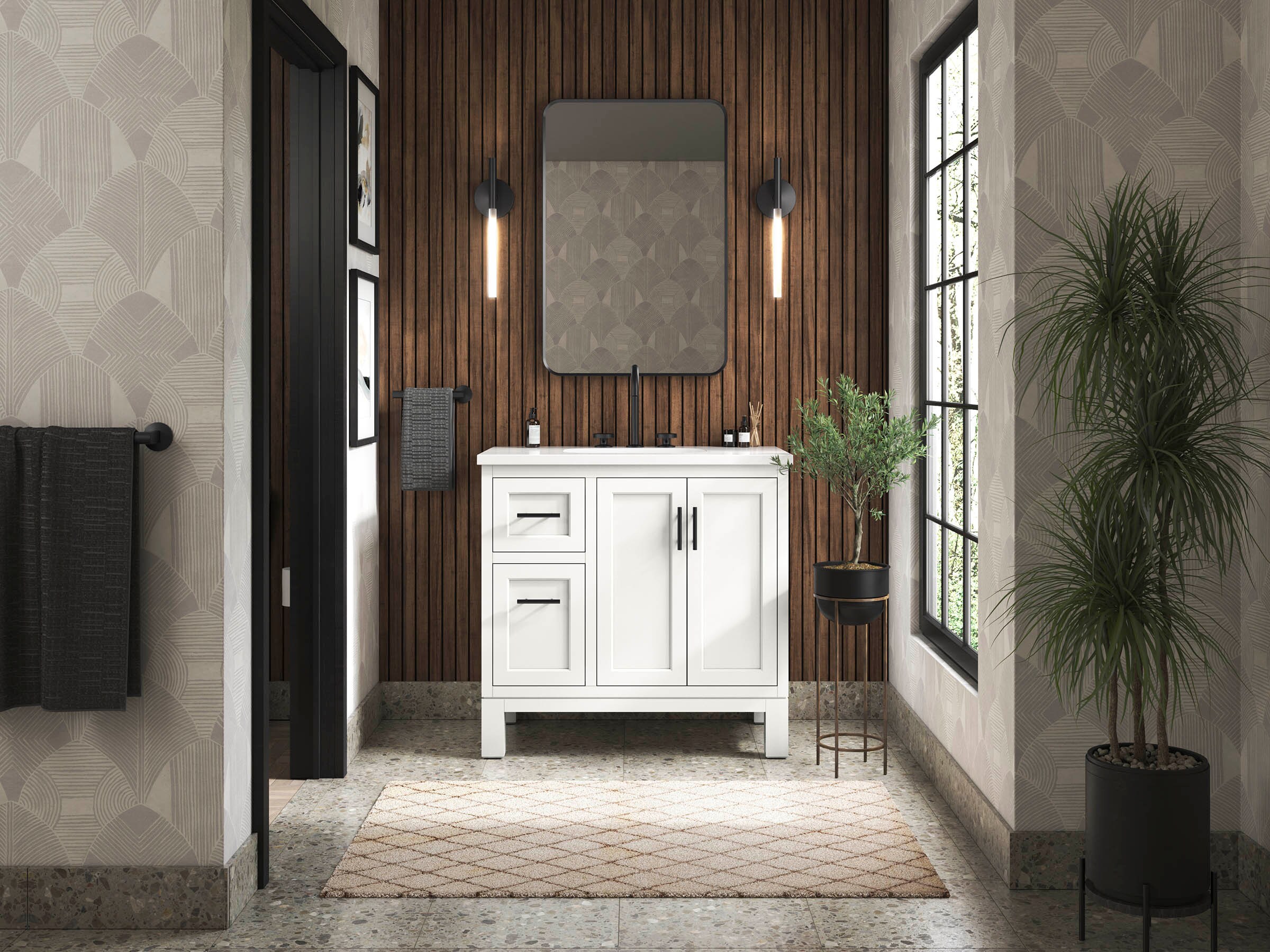 KOHLER 31244-ASB-0 Quo 36-in White Undermount Single Sink Bathroom Vanity with White Quartz Top