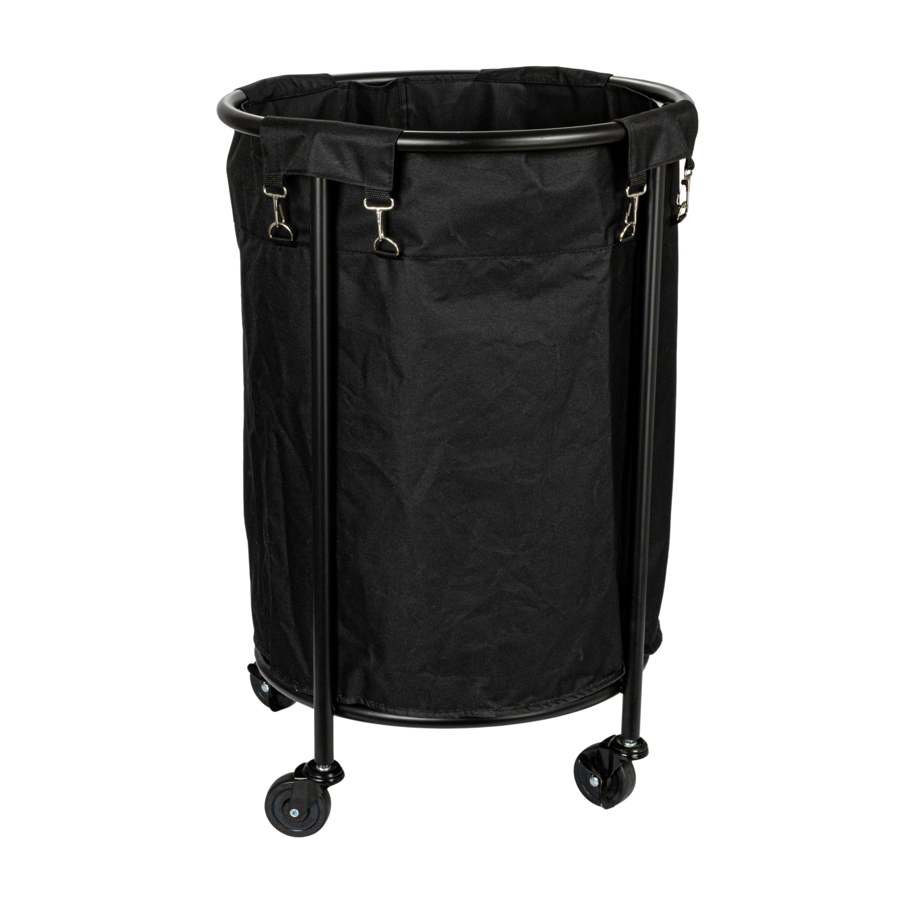 Household Essentials Round Laundry HamperMetal Frame with WheelsHeavy Duty and CommercialGradeBlack Polyester BagGreat For Both Residential and Commercial Use