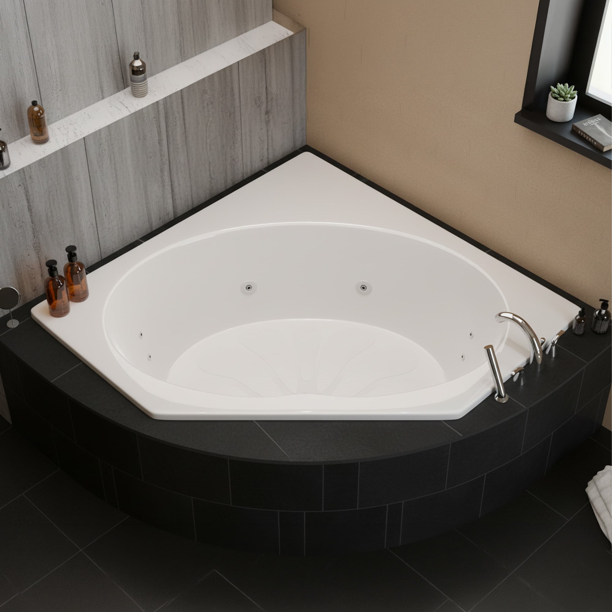Endurance DTLSX Series 63.63-in x 85-in White Acrylic Corner Drop-in Whirlpool Tub ( Center Drain )
