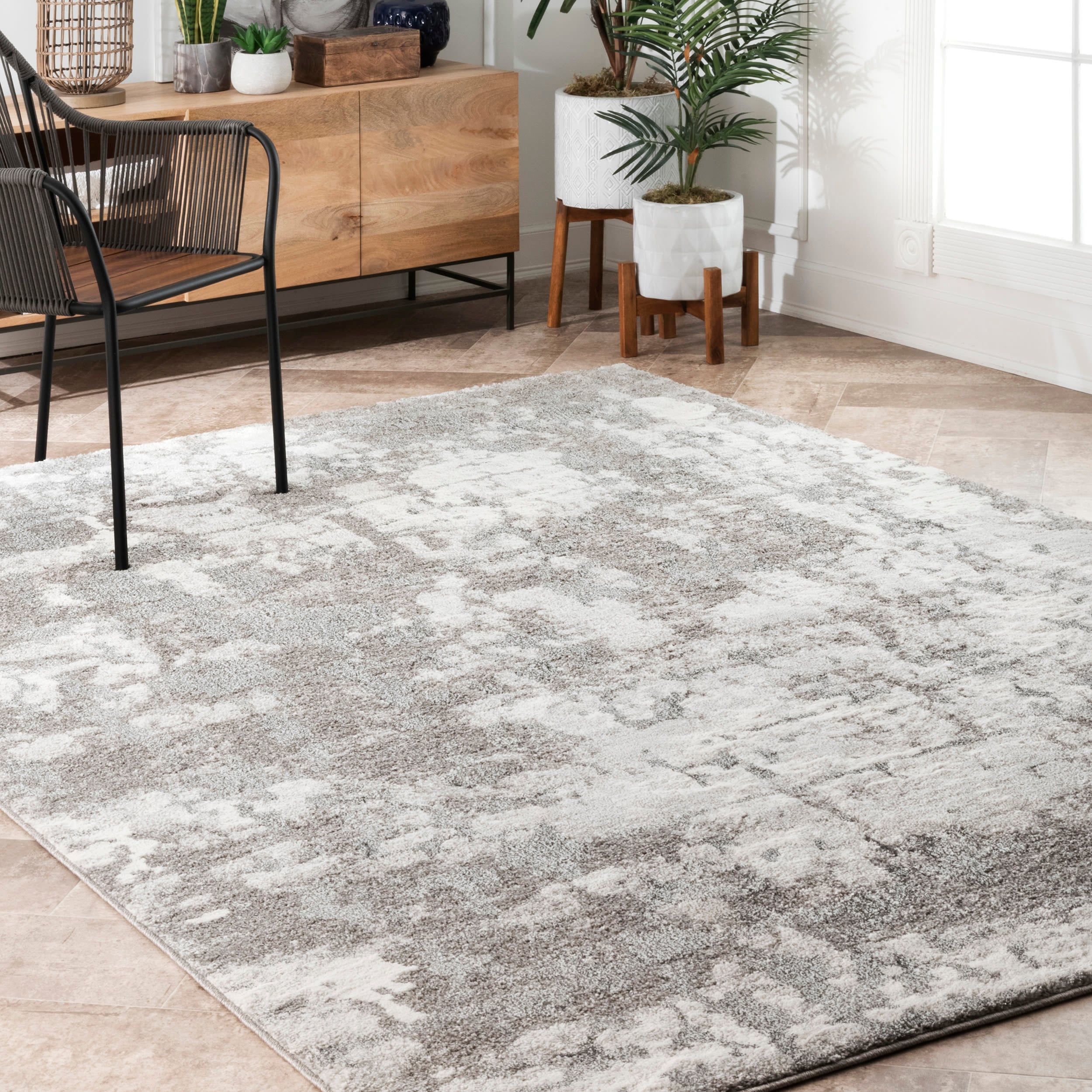 nuLOOM MEPN05A-8010 8 x 10 (ft) Loomed Polypropylene Silver Rectangular Indoor Abstract Global Area rug