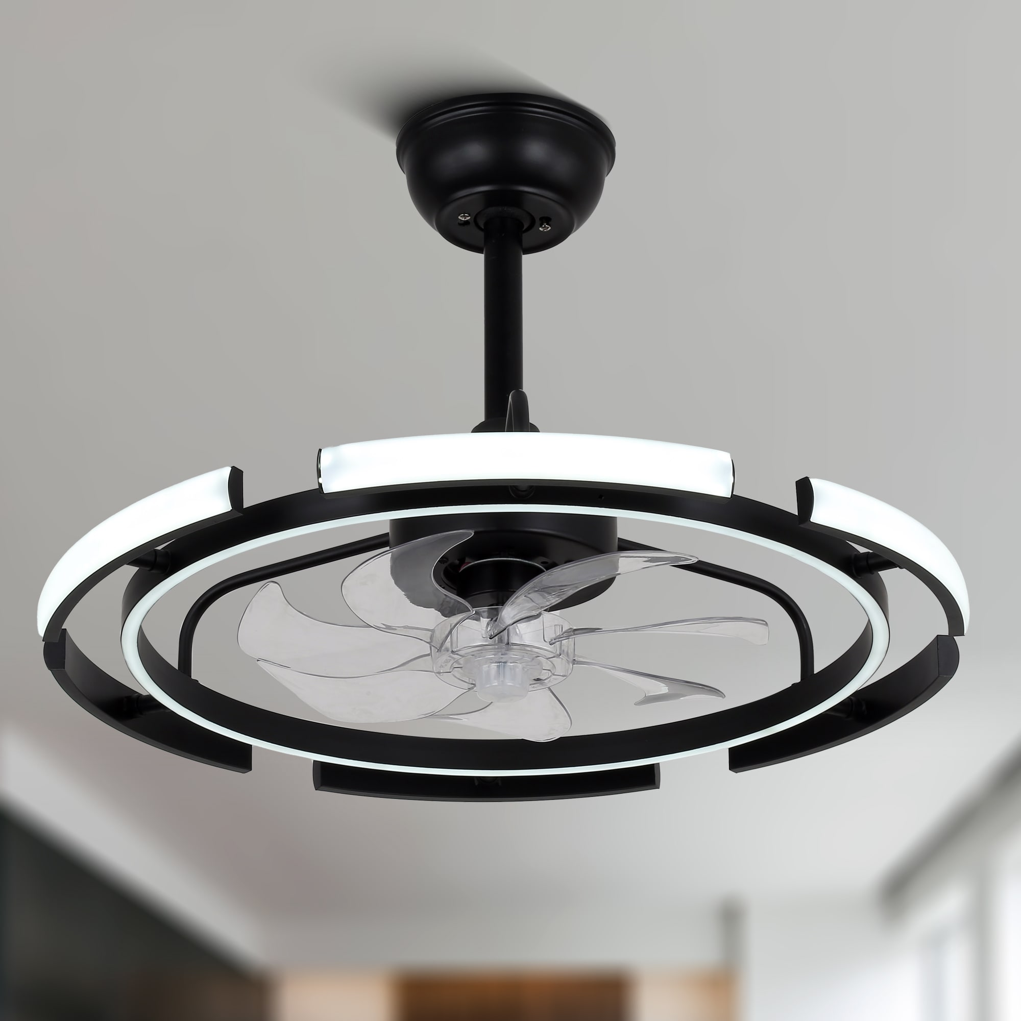 Bella Depot DCFS2403 24-in Color-Changing Integrated LED Black with Clear Blades Fandelier - Remote Included ( 7 -Blade )