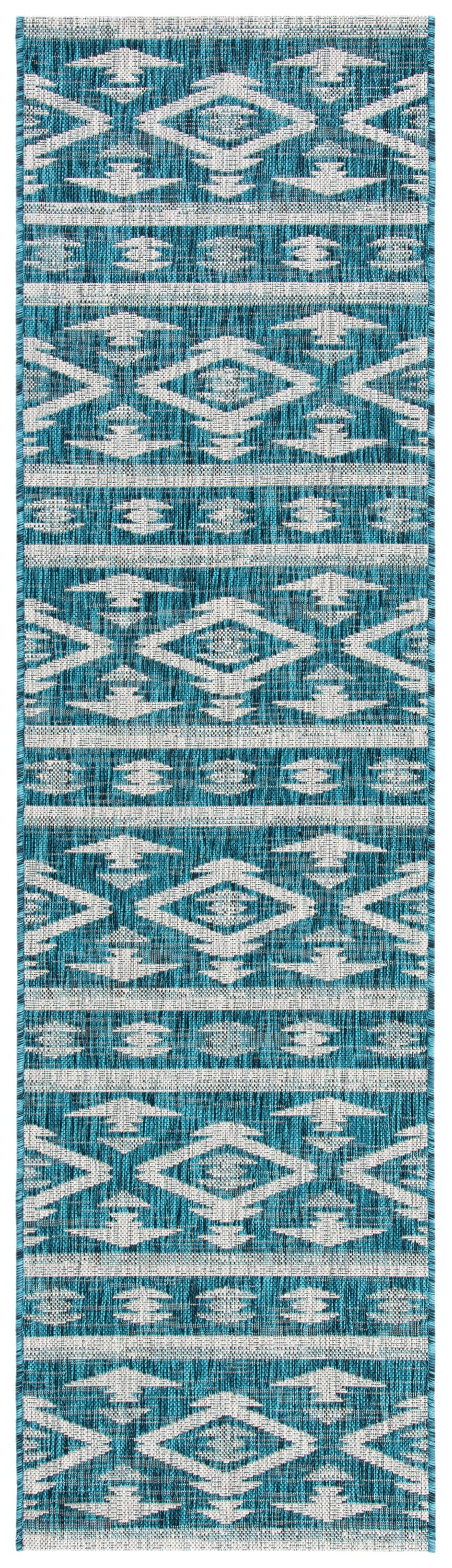 Safavieh CY8863-37221-28 Courtyard Tempe 2 x 8 (ft) Loomed Polypropylene Teal/Gray Rectangular Indoor/Outdoor Distressed/Overdyed Coastal Runner rug
