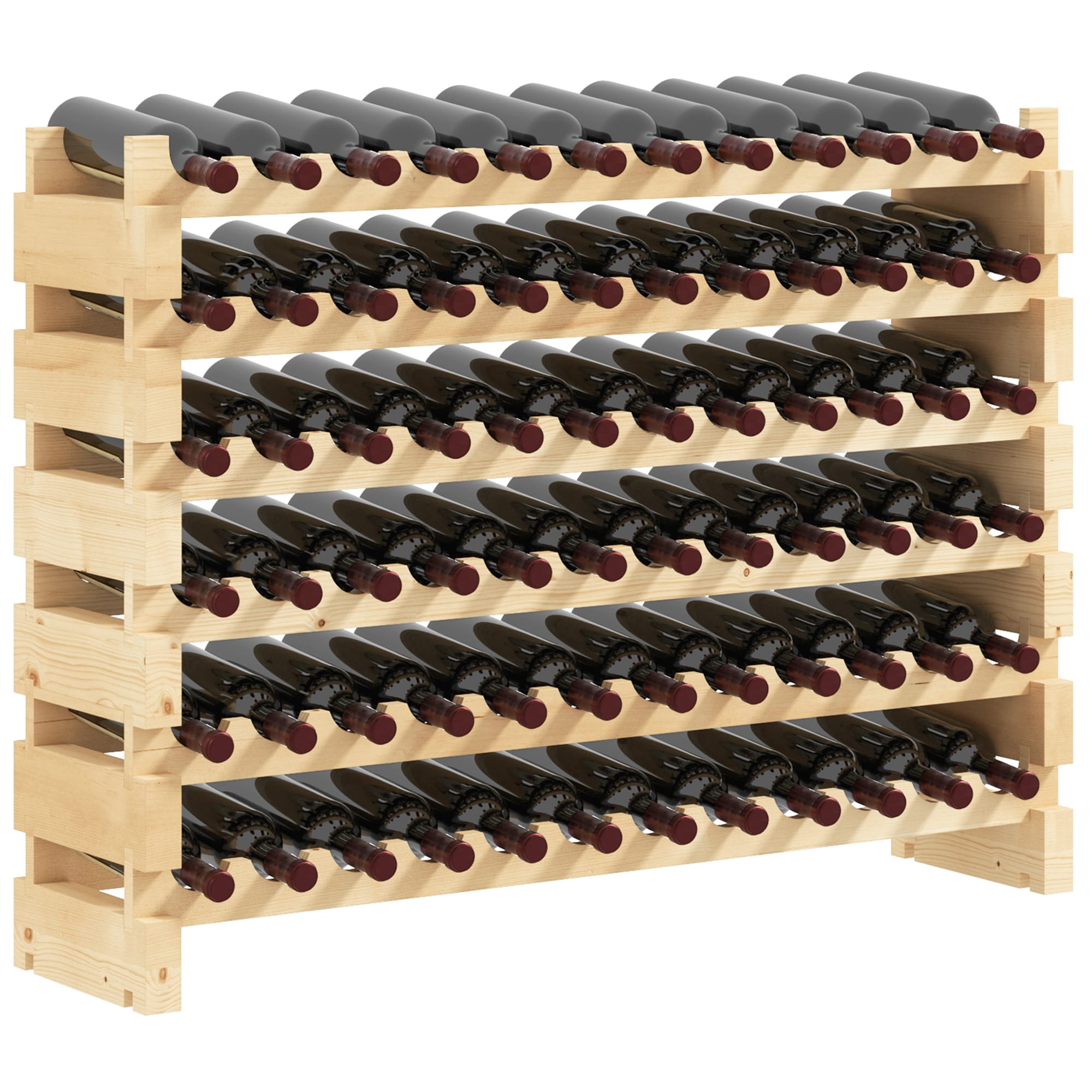 HomCom 05-0011 Stackable Wine Rack  Modular Storage Shelves  72-Bottle Holder  Freestanding Display Rack for Kitchen  Pantry  Cellar  Natural