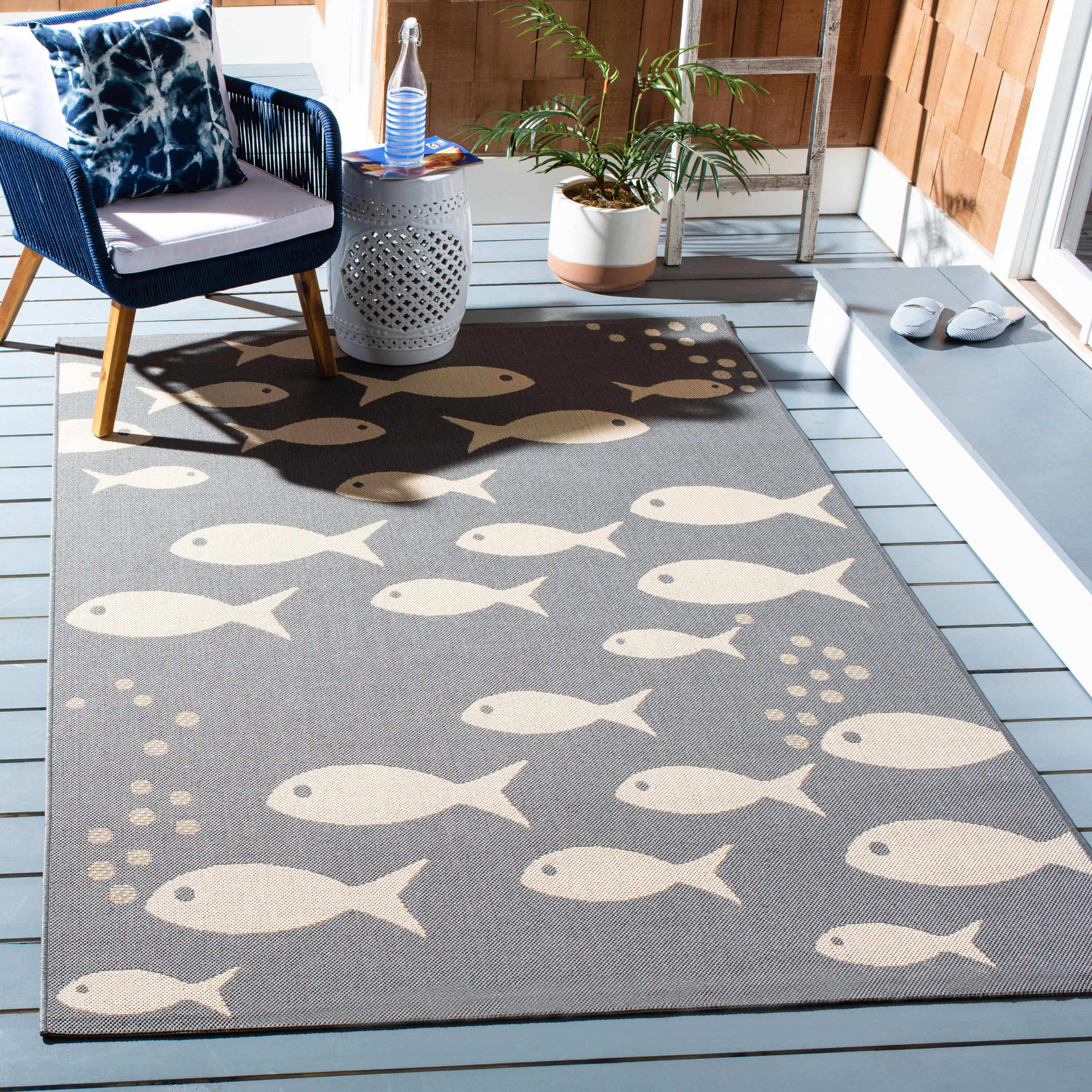 Safavieh CY6012-236-5 Courtyard 5 x 8 (ft) Loomed Synthetic Dark Gray/Beige Rectangular Indoor/Outdoor Geometric Area rug