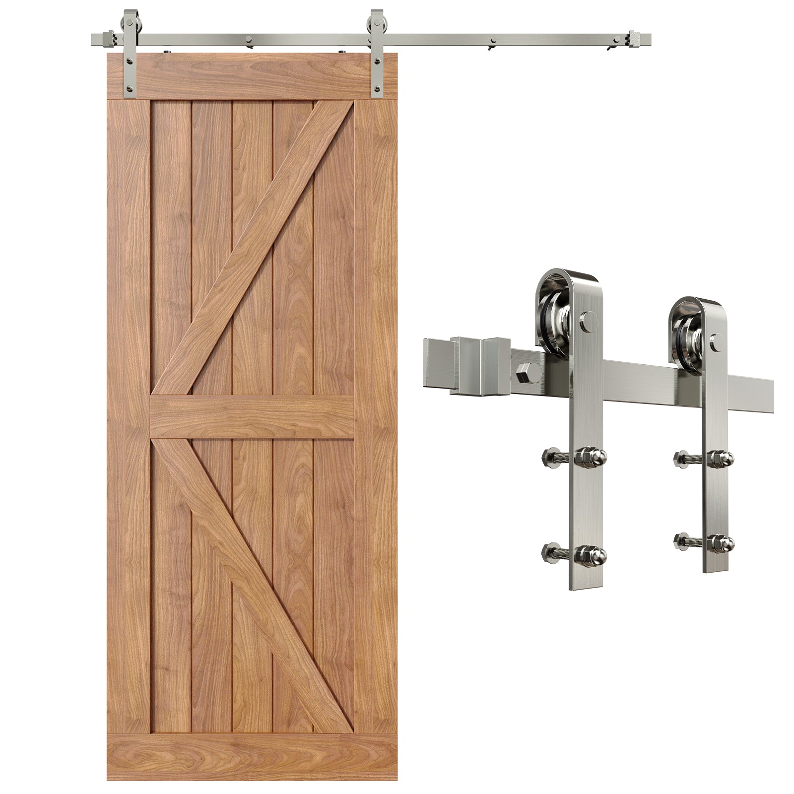 Boyel Living 6.6 ft./79 in. Brushed Nickel Sliding Barn Door Track and Hardware Kit with J-Shape Hanger For Single Door