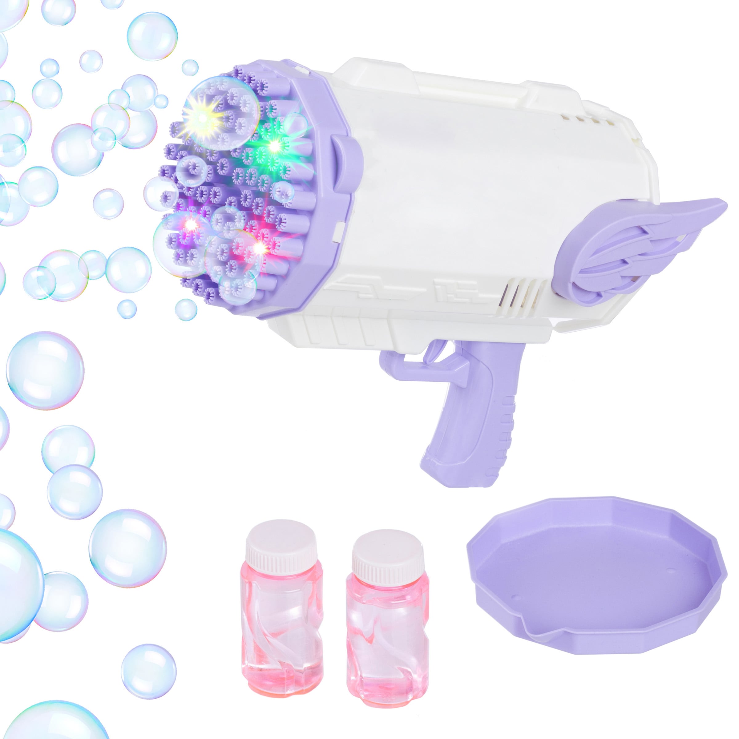 Toy Time 83-DT6146 Bubble Machine Maker with 80 Holes and Colorful LED Lights Includes 2 Bottles of Bubbles, Rechargeable Battery, Charger, and Filling Tray 9-volt Creative play Battery Included Charger Included