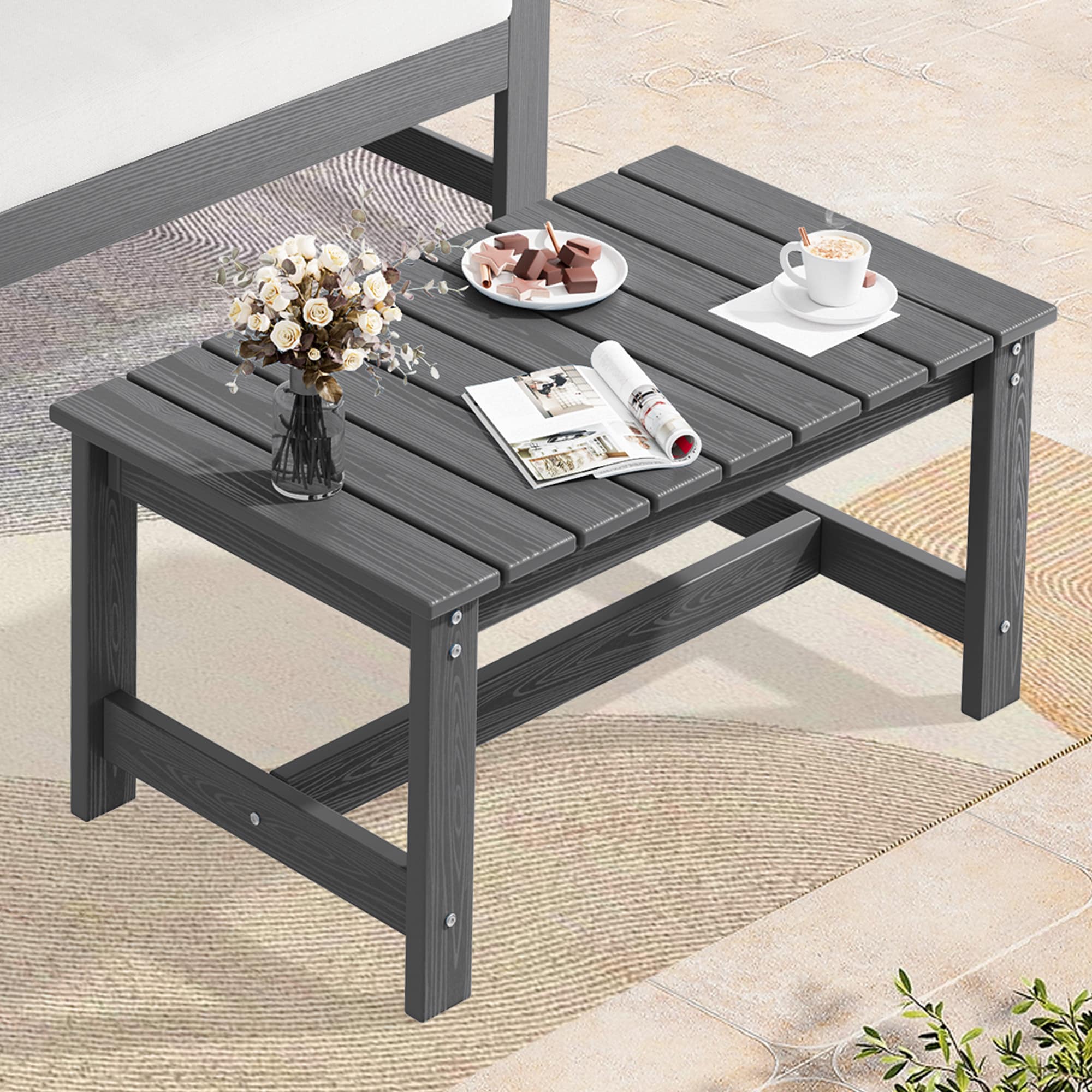 JEAREY PEHKKFZ-GY All-Weather Rectangular Patio Coffee Table Rectangle Outdoor Coffee 16.7-in W x 32.9-in L