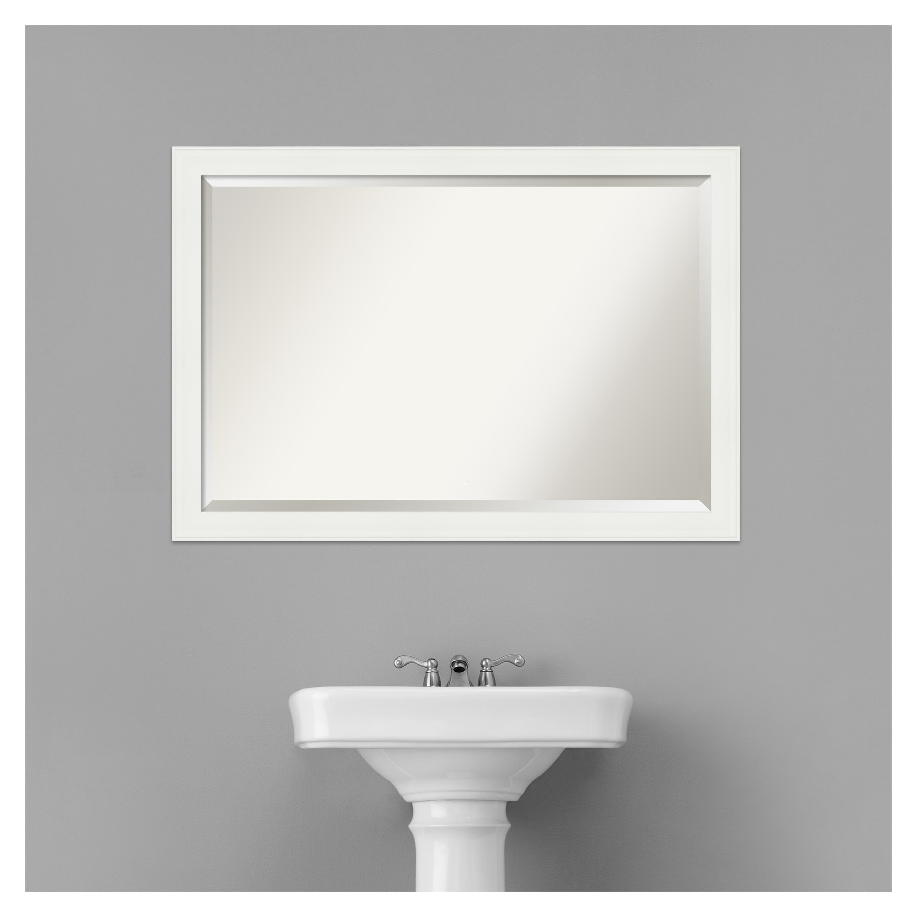 Vanity White Rectangular Beveled Wall Mirror