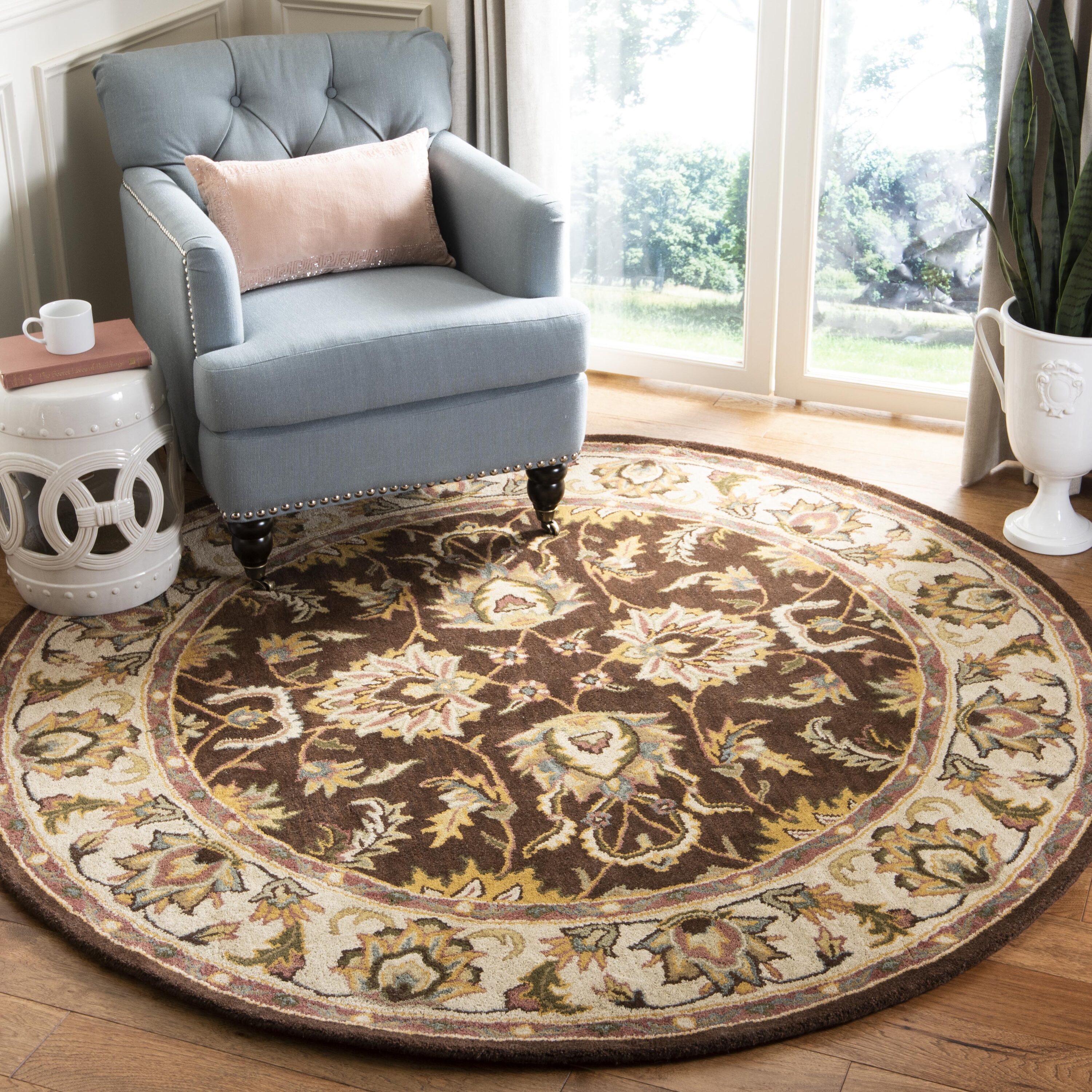 Safavieh HG912A-8R Heritage Mugum 8 x 8 (ft) Tufted Wool Brown/Ivory Round Indoor Floral/Botanical Oriental Area rug
