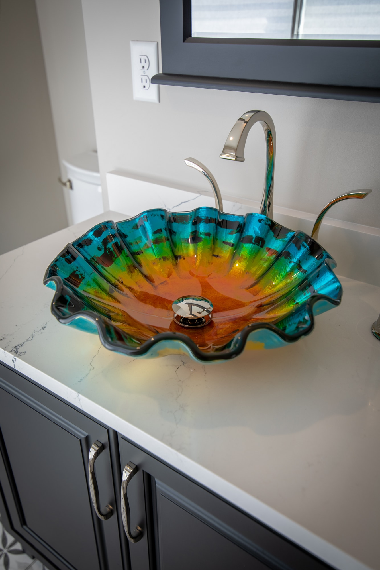 18'' Multicolor Hand-Painted Glass Vessel Sink
