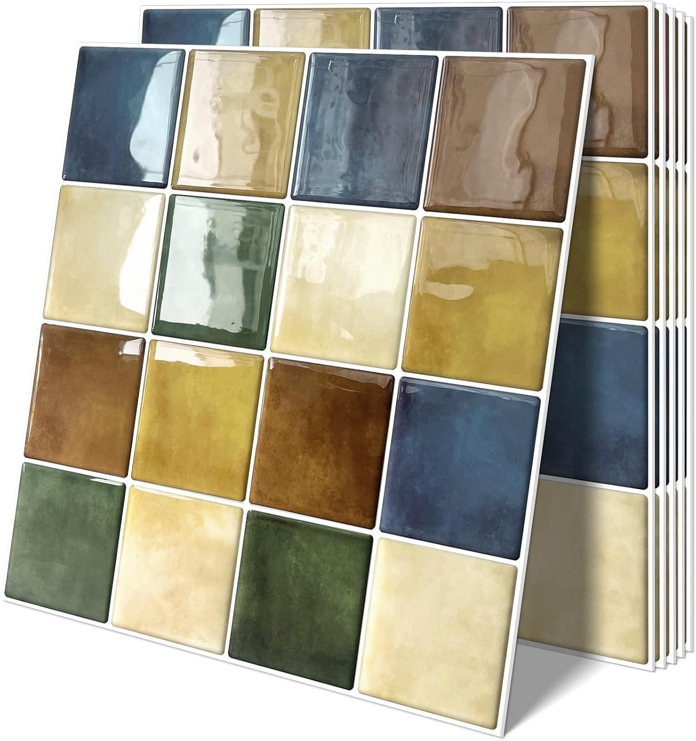 MaseiKar Peel and Stick Thick Kitchen Backsplash Tiles Square Self Adhesive Wall Tile Colorful 10-Sheet 12x12 in