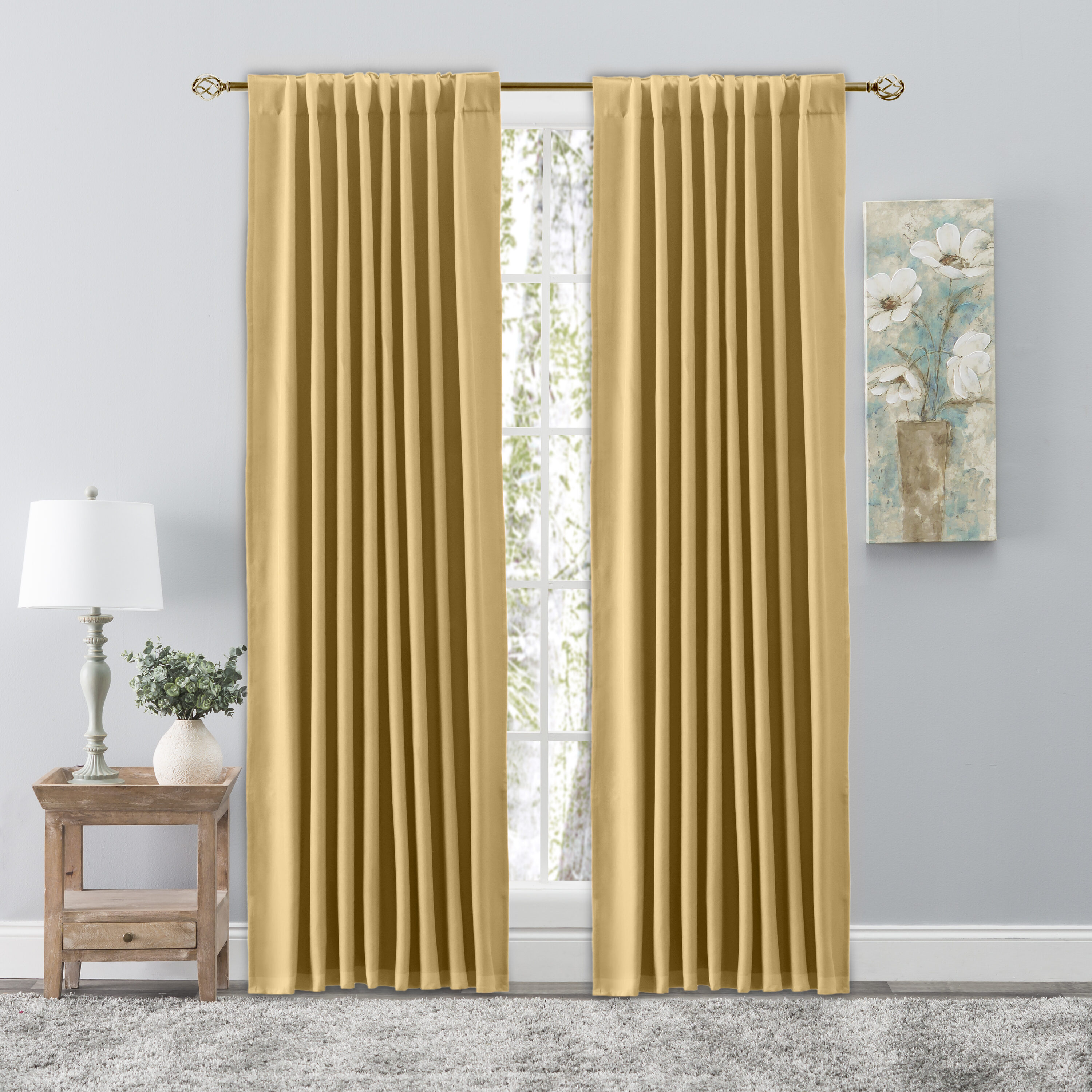 Ricardo Trading 03800-70-063-57 63-Inches Gold leaf Light filtering Back tab Single curtain panel