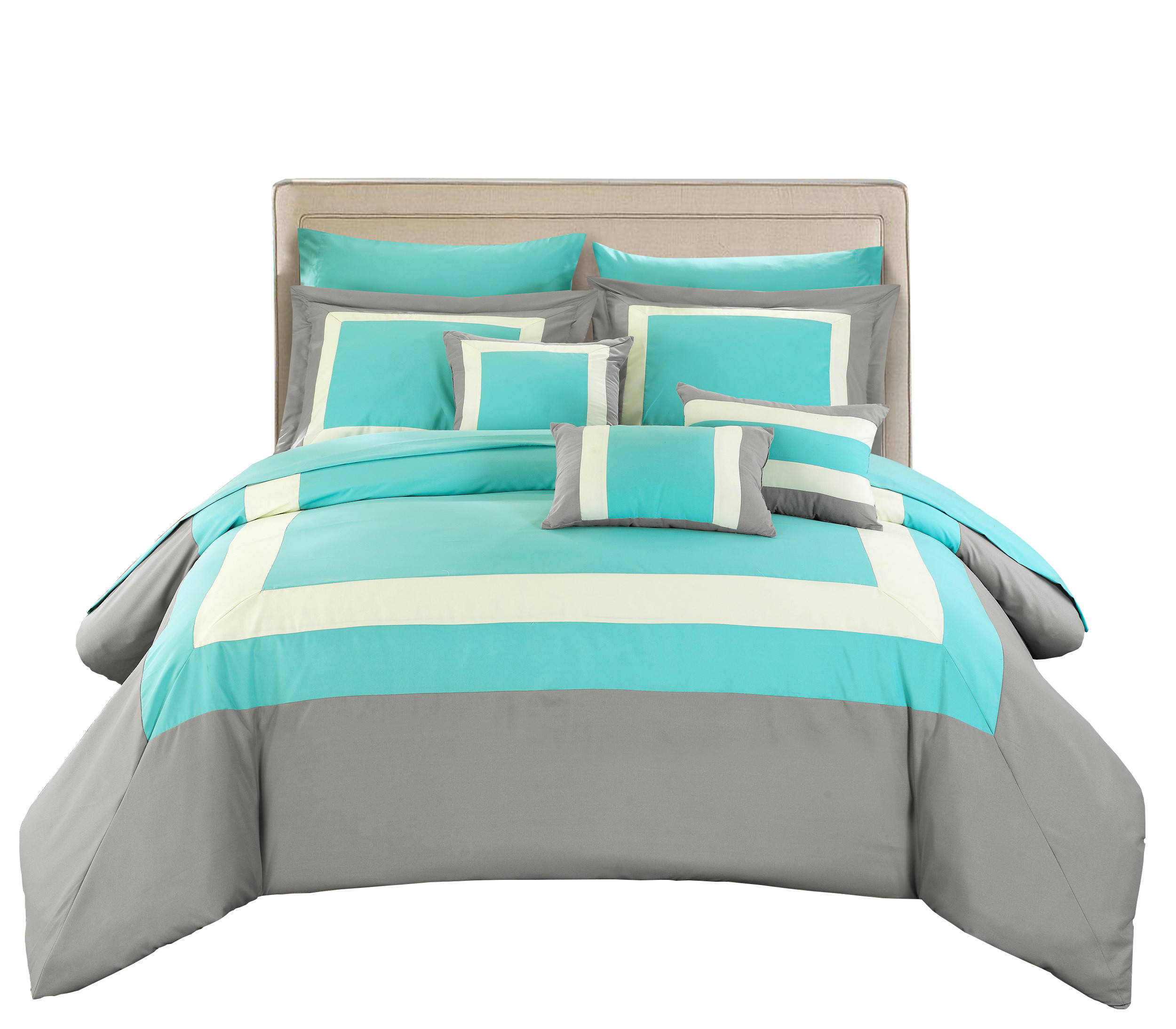 Chic Home Design Duke 10-Piece Turquoise Queen Comforter Set in