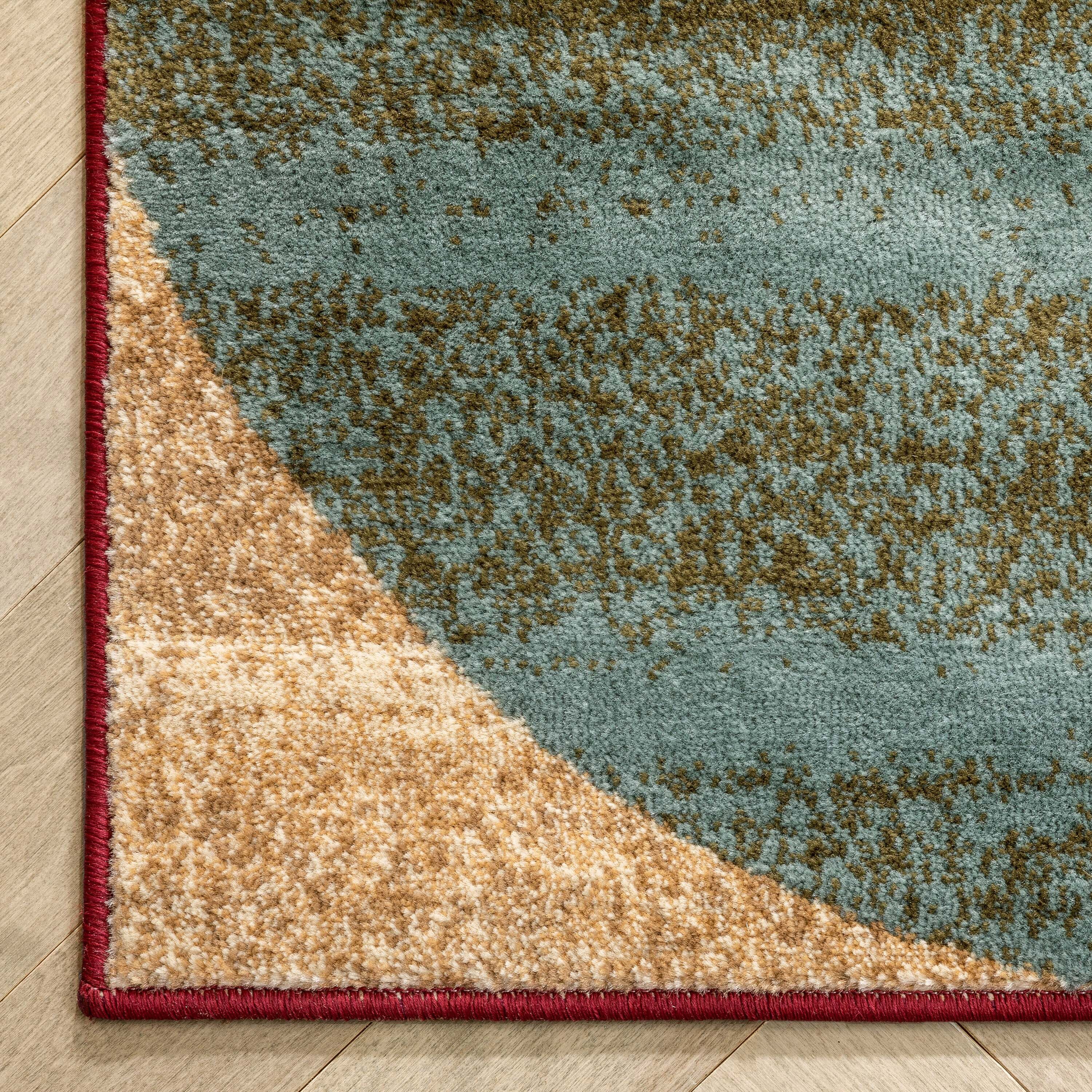 Ivory and Red Geometric Synthetic Rectangular Area Rug