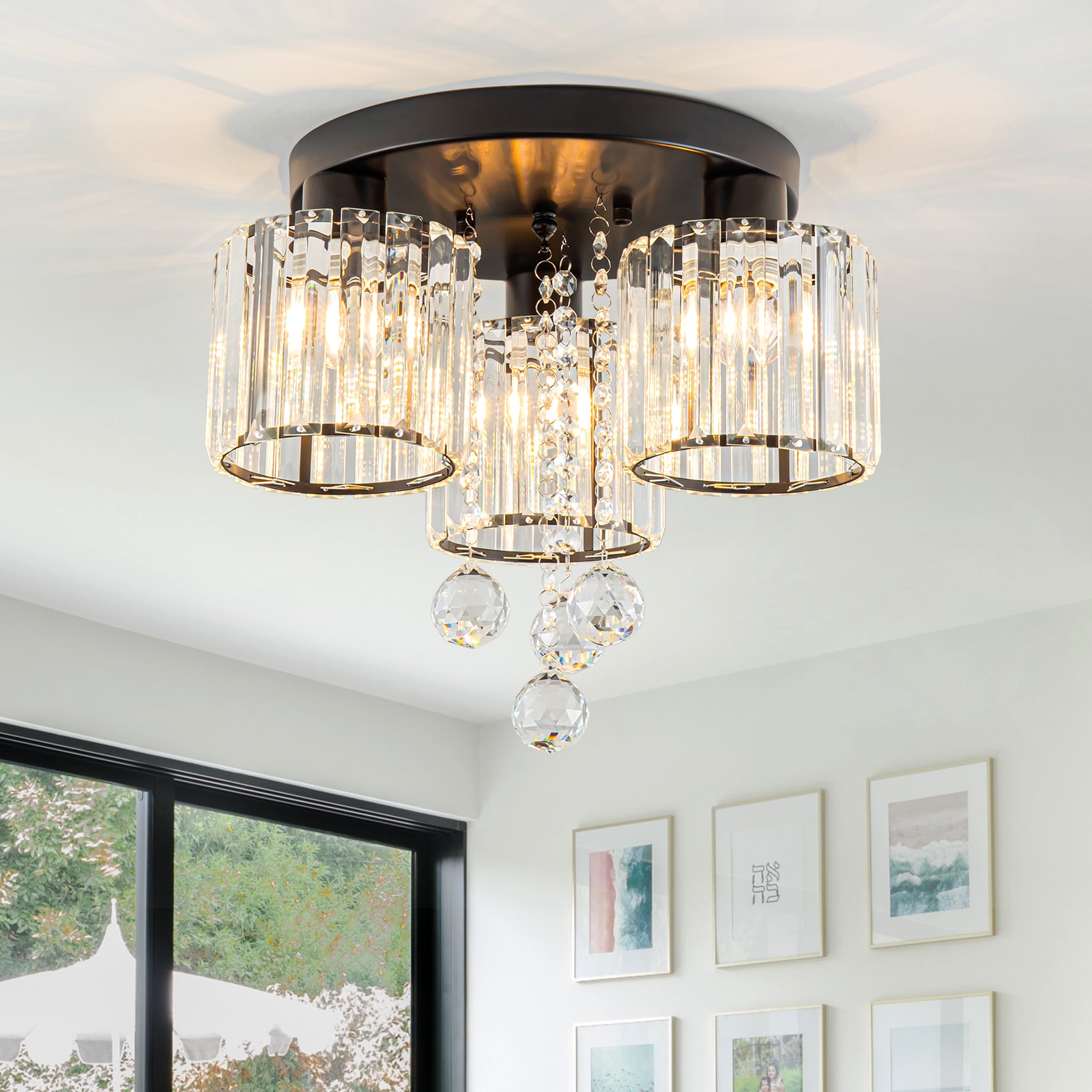 EDISLIVE Y81010000056918 3 -Light 14.2-in Matte Black Semi Flush Mount Light
