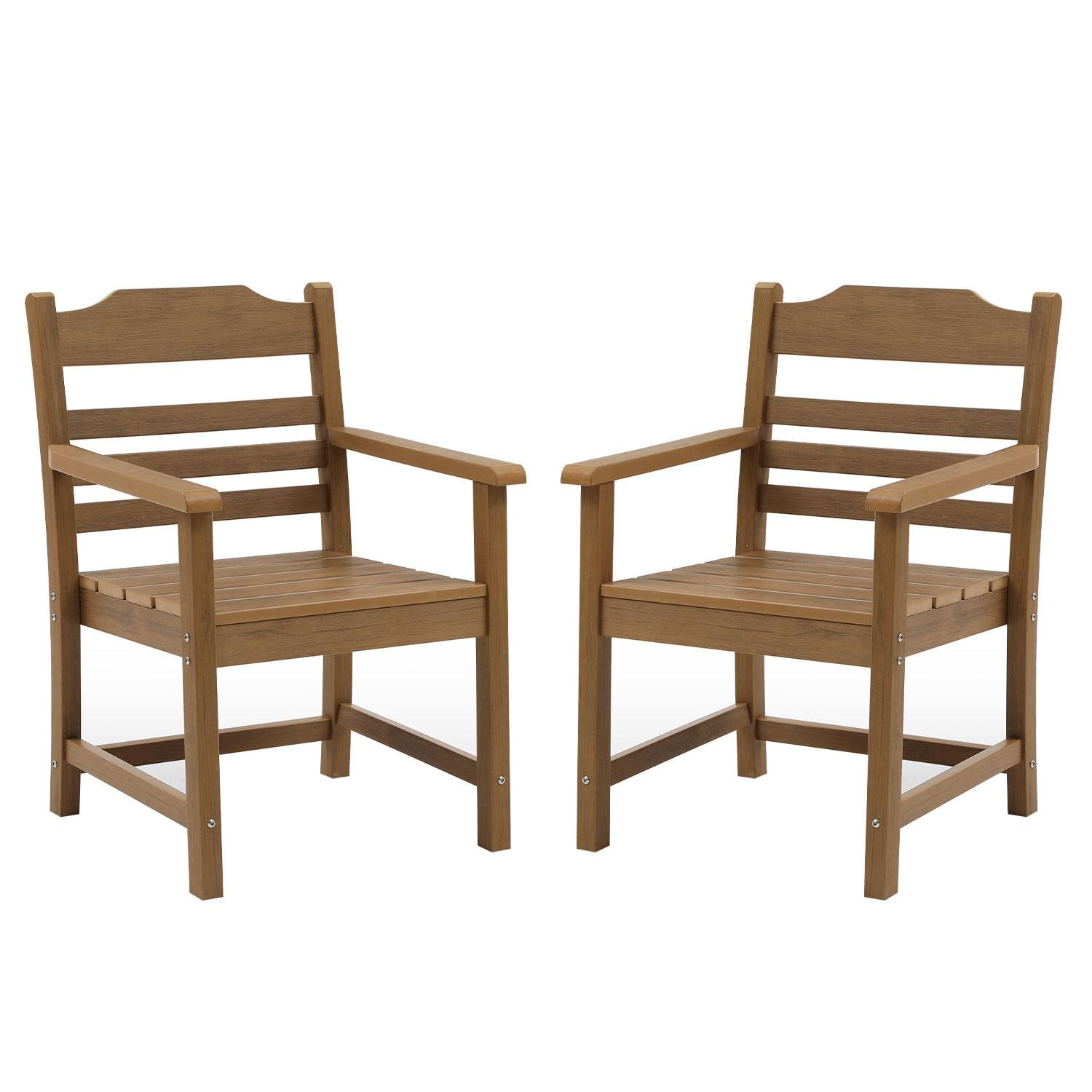 Bayfeve BF-7725-PC Patio HIPS Dining Chair Set Set of 2 Light Teak HDPE Frame Stationary Dining Chair with Slat Seat