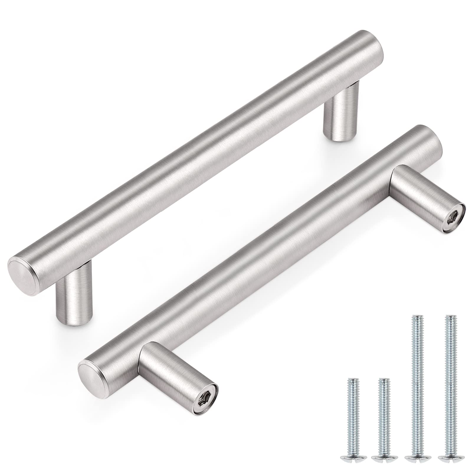 SenQWFa Drawer Pulls Kitchen Cabinet Handles Stainless Steel Satin Nickel Furniture Dresser Hardware 6 Inch Total Length Euro T Bar 30 Pack Hole #LDC0817C144