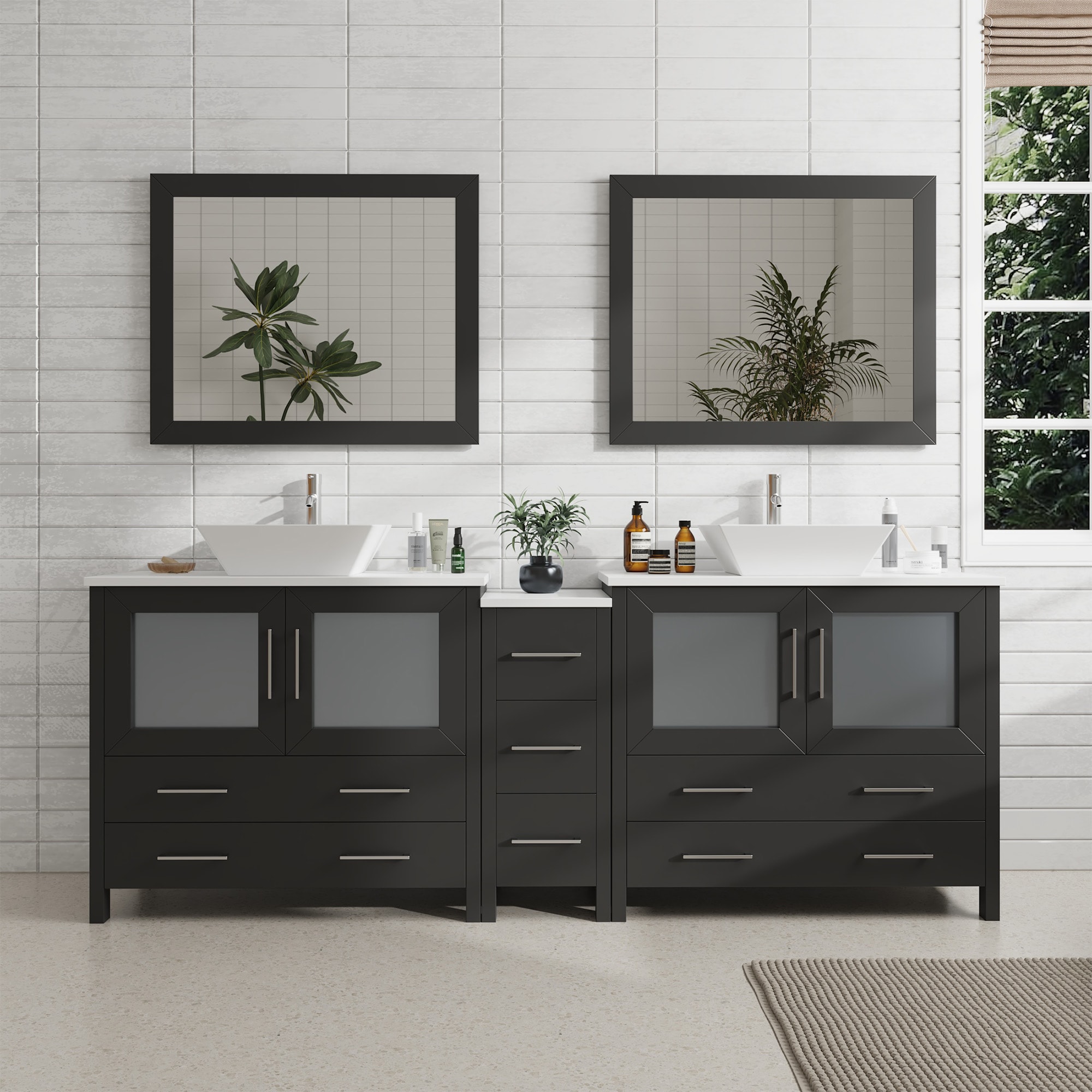 Vanity Art VA3136-84E Ravenna 84-in Espresso Double sink Bathroom Vanity with White Engineered marble Top (Mirror Included)